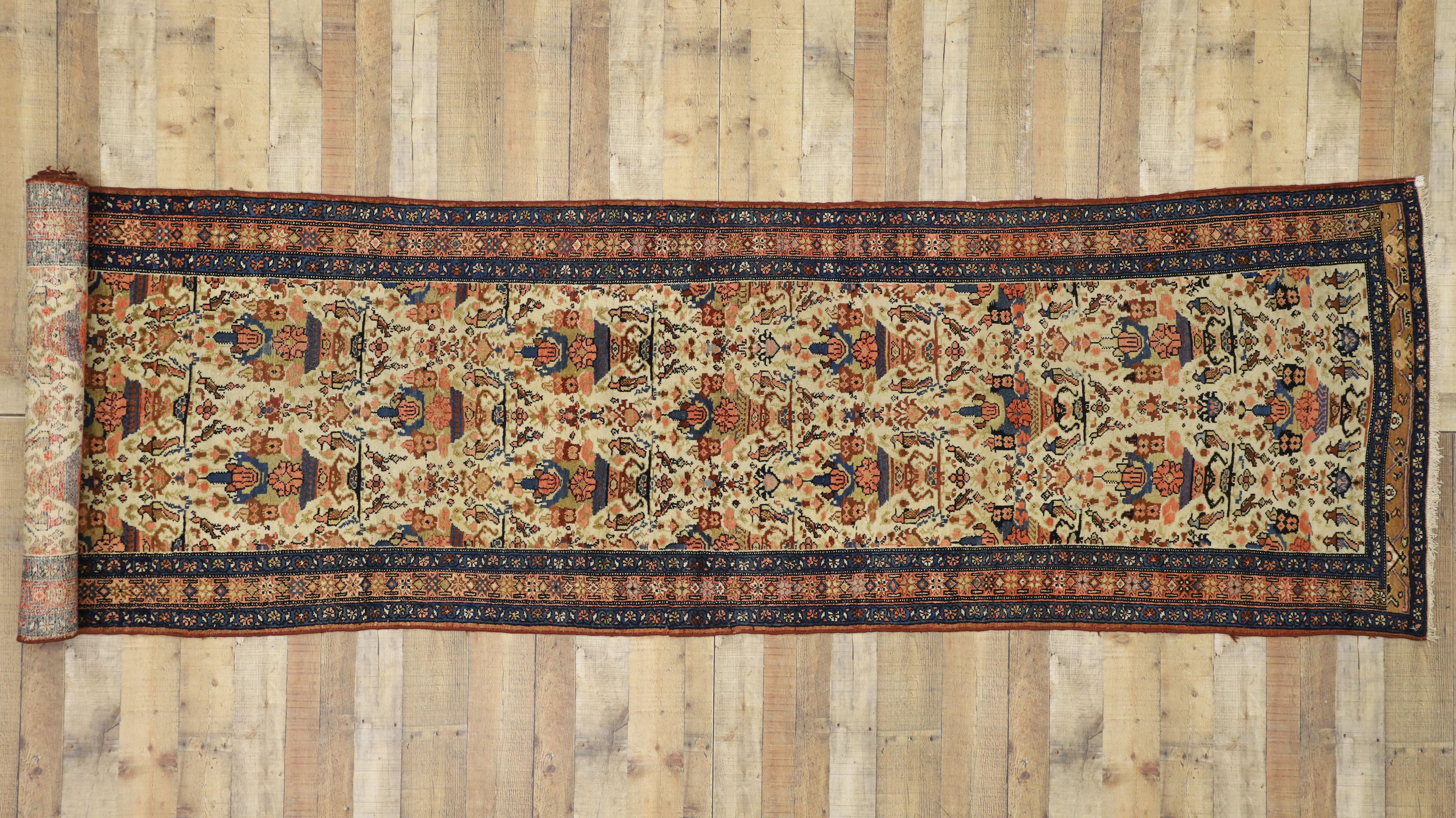 Antique Persian Malayer Runner with Romantic Victorian Style 2