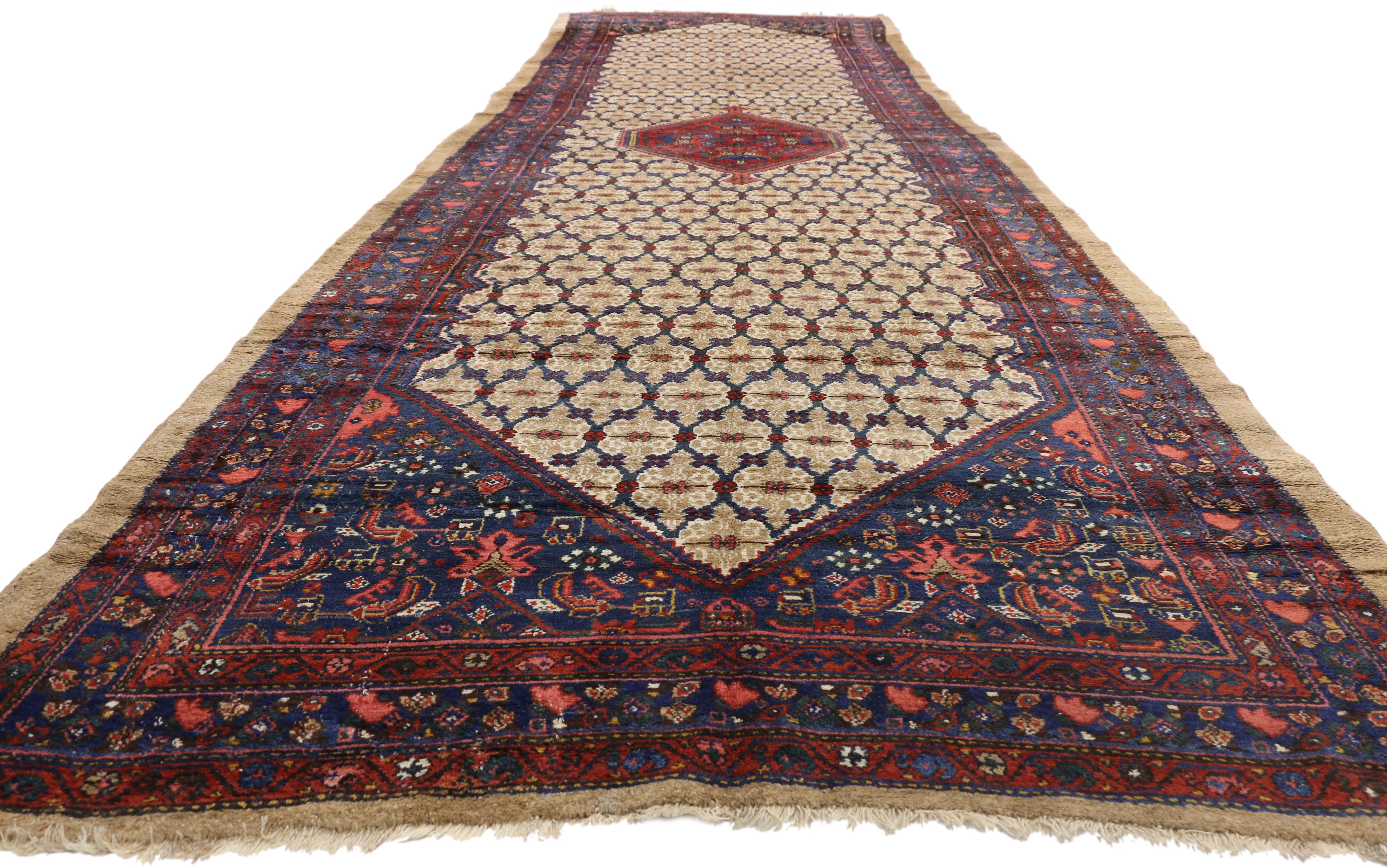 Hand-Knotted 1880s Antique Persian Malayer Extra-Long Rug For Sale