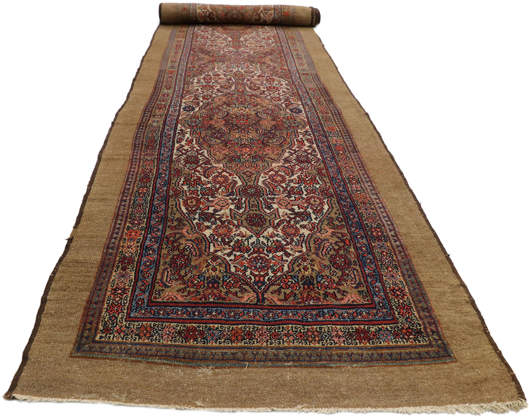 Modern Antique Persian Malayer Rug with Camel Hair, Long Persian Runner For Sale