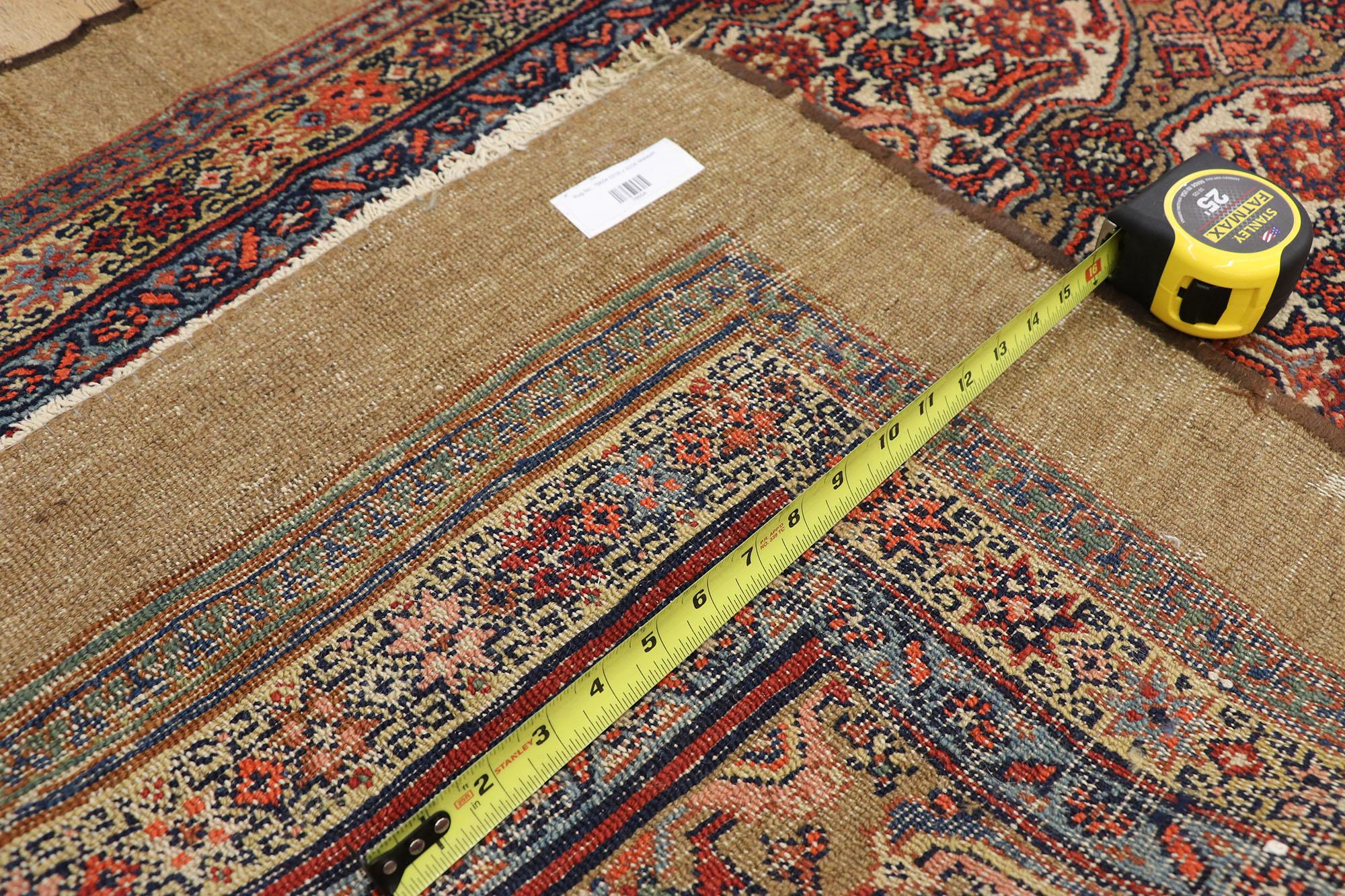 Antique Persian Malayer Rug with Camel Hair, Long Persian Runner In Good Condition For Sale In Dallas, TX