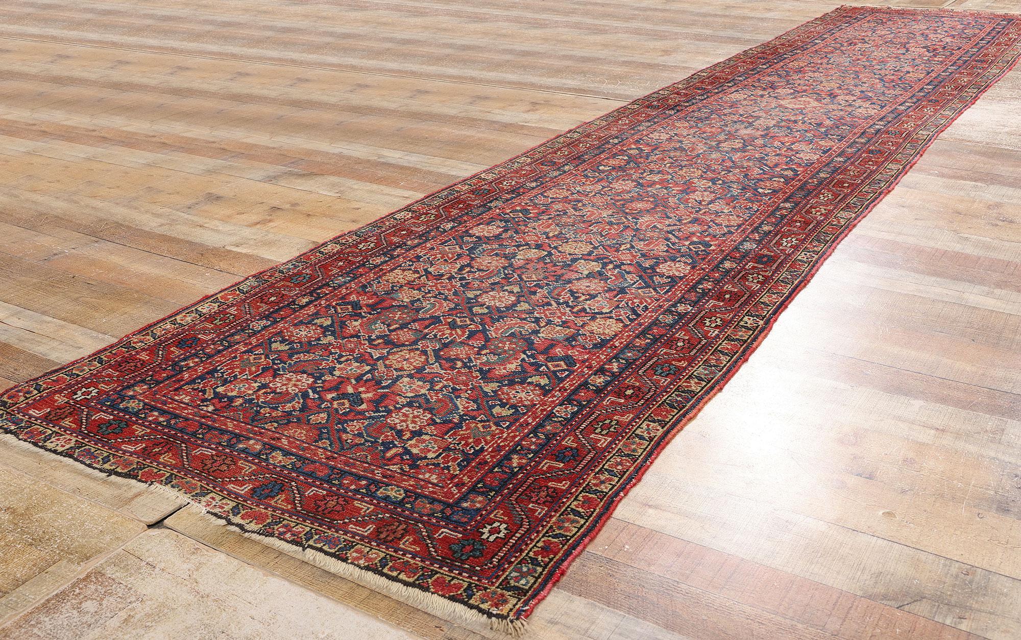 Antiker persischer Malayer-Teppich-Läufer mit traditionellem Stil, 03'03 x 15'09 (Wolle) im Angebot