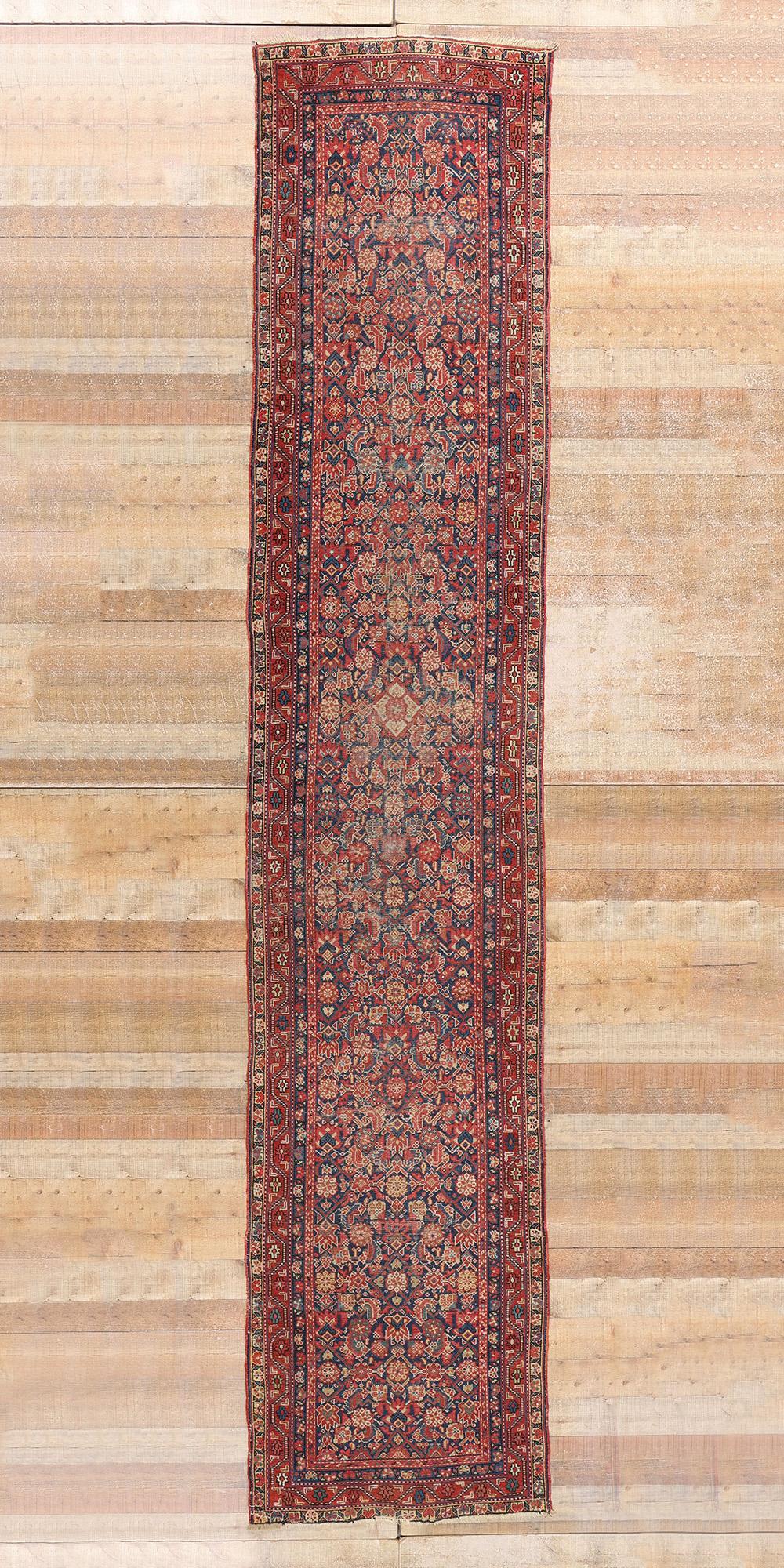 Antiker persischer Malayer-Teppich-Läufer mit traditionellem Stil, 03'03 x 15'09 im Angebot 2