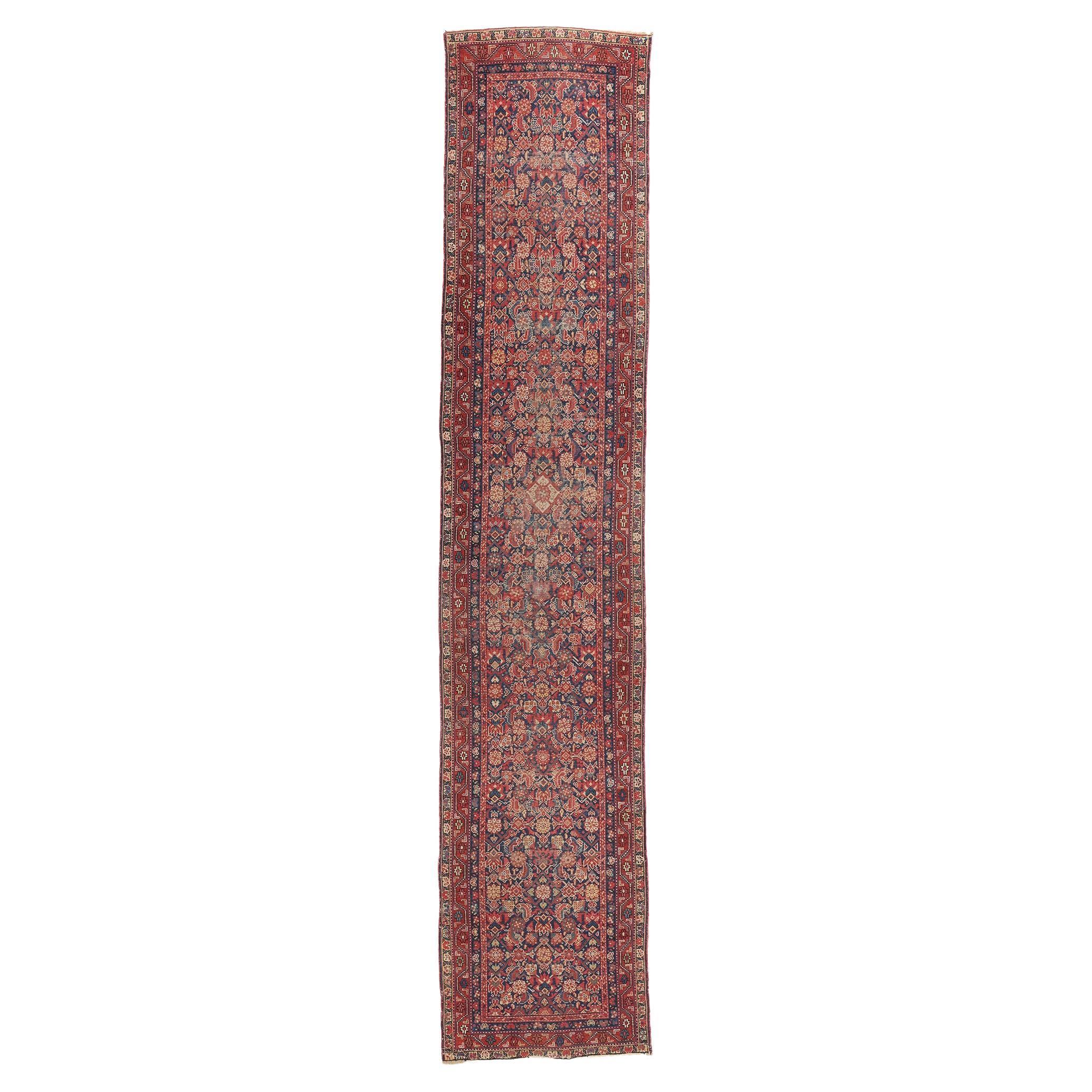 Antiker persischer Malayer-Teppich-Läufer mit traditionellem Stil, 03'03 x 15'09