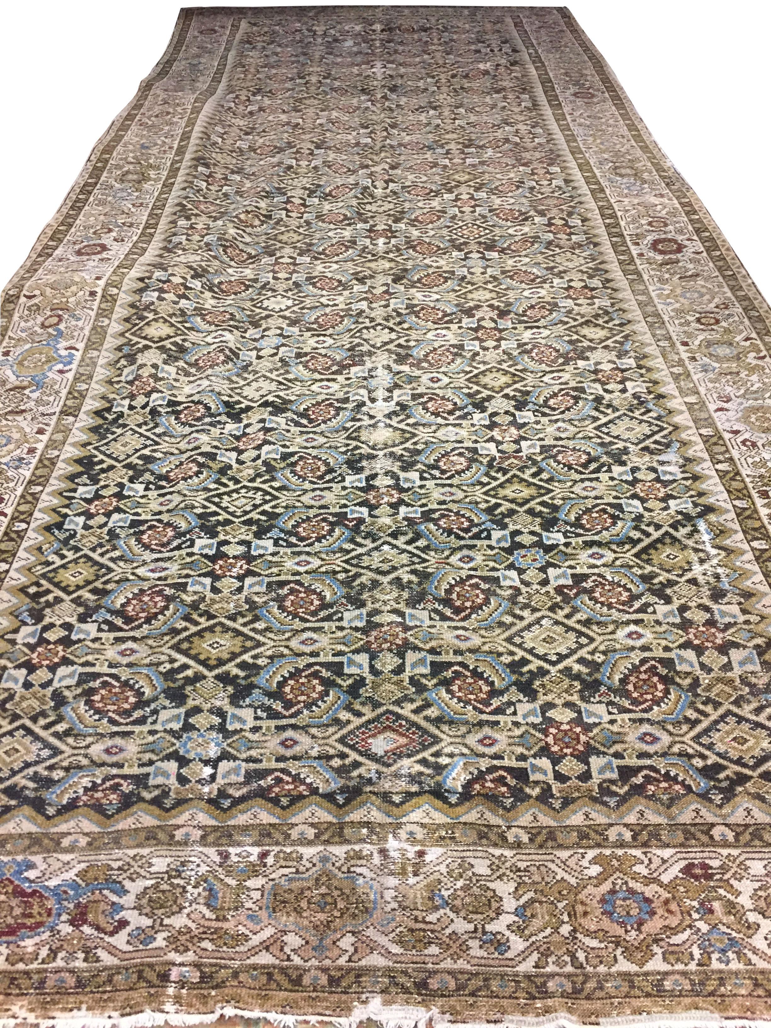 19th Century Antique Persian Malayer Corridor Carpet Rug, circa 1900, 7'1 x 17'11 For Sale