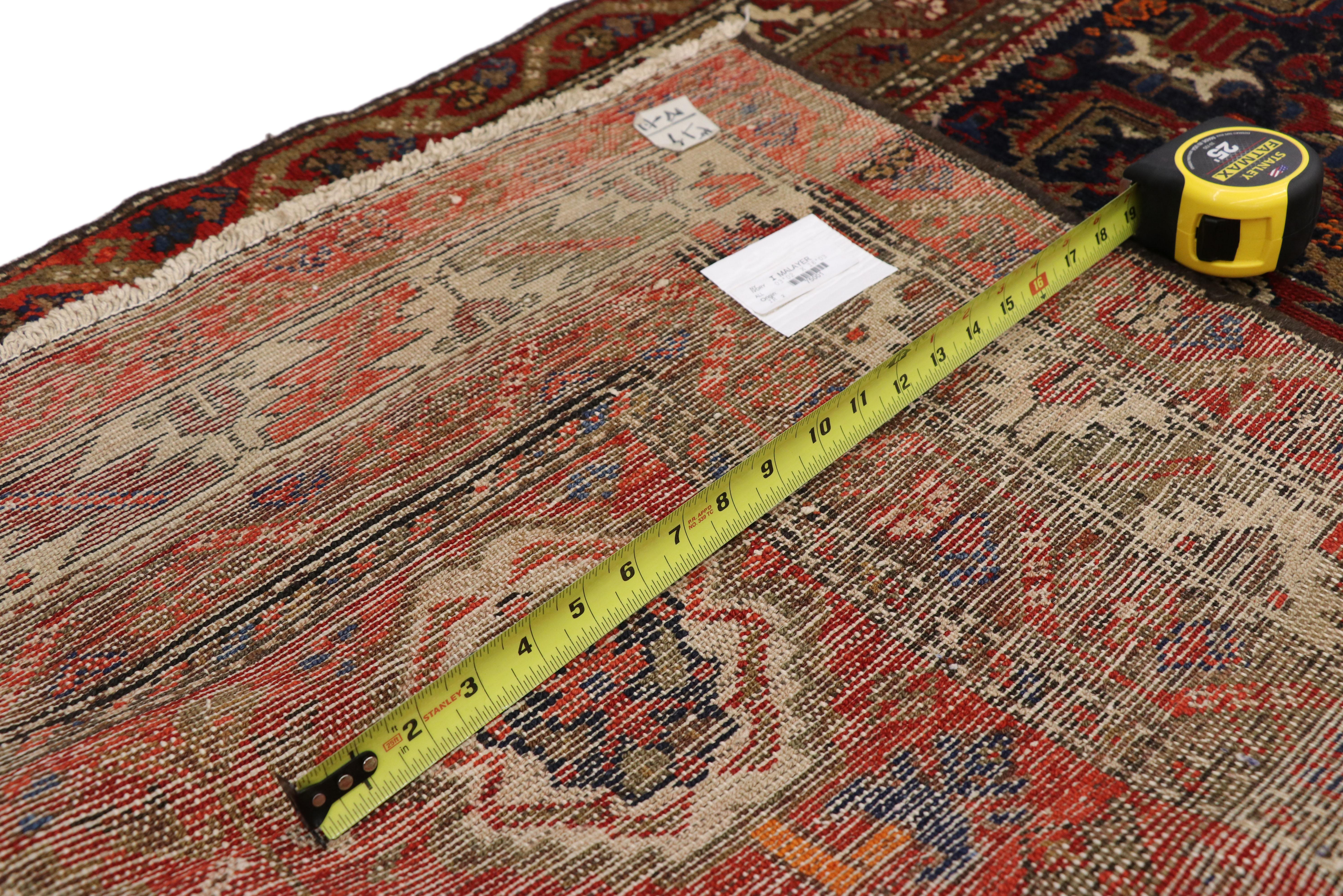 Antique Persian Malayer Extra-Long Hallway Runner with Manor House Tudor Style In Good Condition For Sale In Dallas, TX