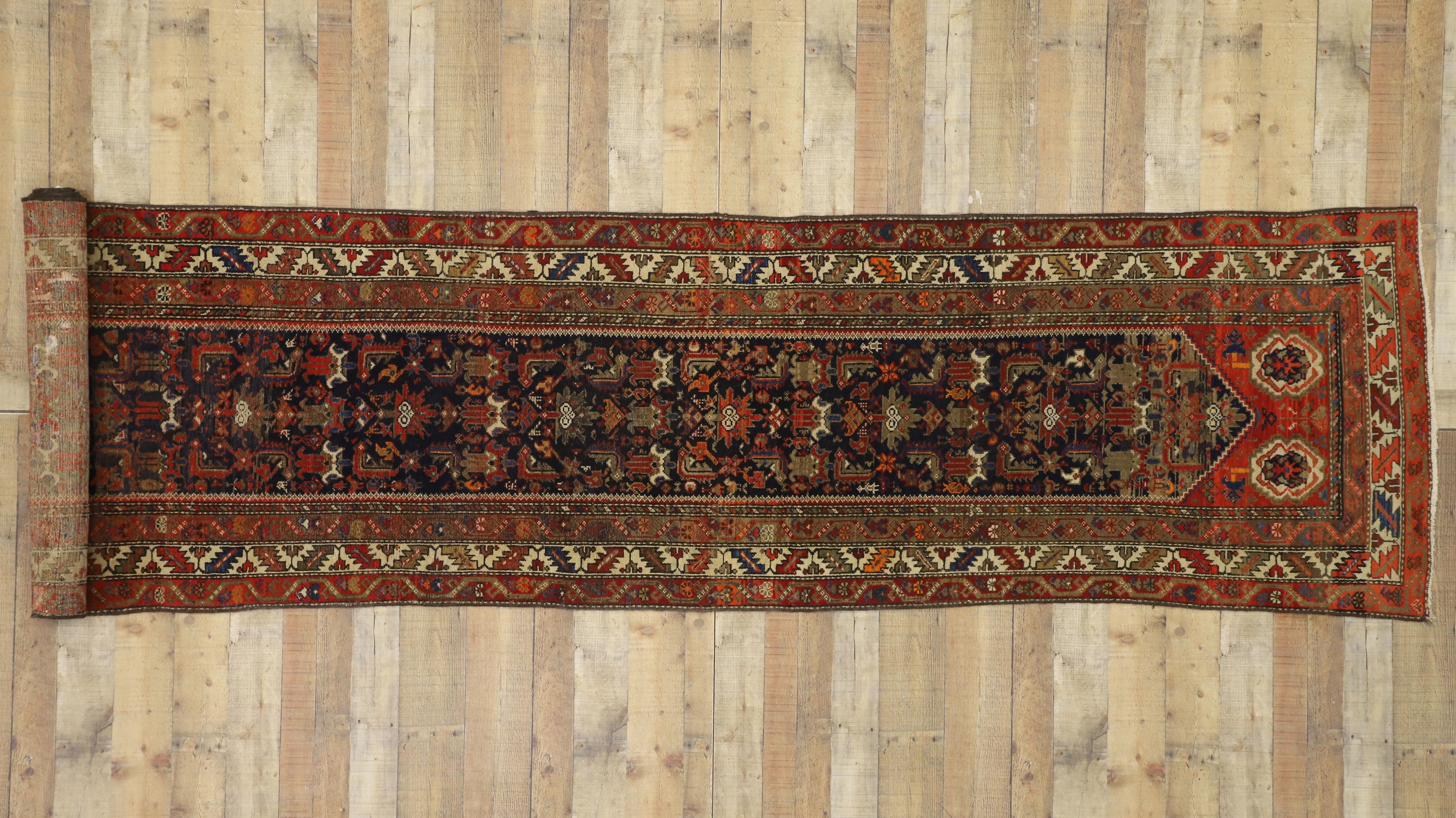 Antique Persian Malayer Extra-Long Hallway Runner with Manor House Tudor Style For Sale 1