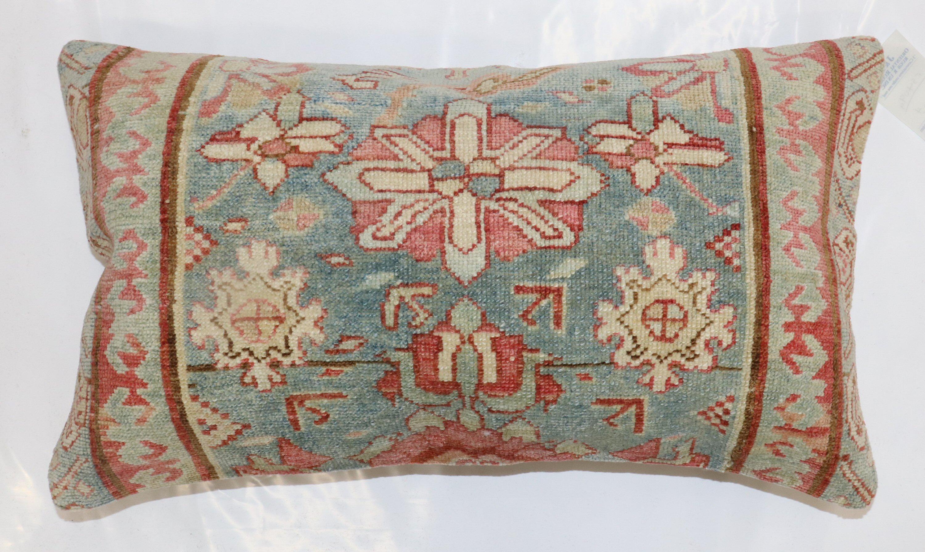 Pillow made from an antique Malayer rug with cotton back and zipper closure.

Measures: 1'4'' x 2'4''.