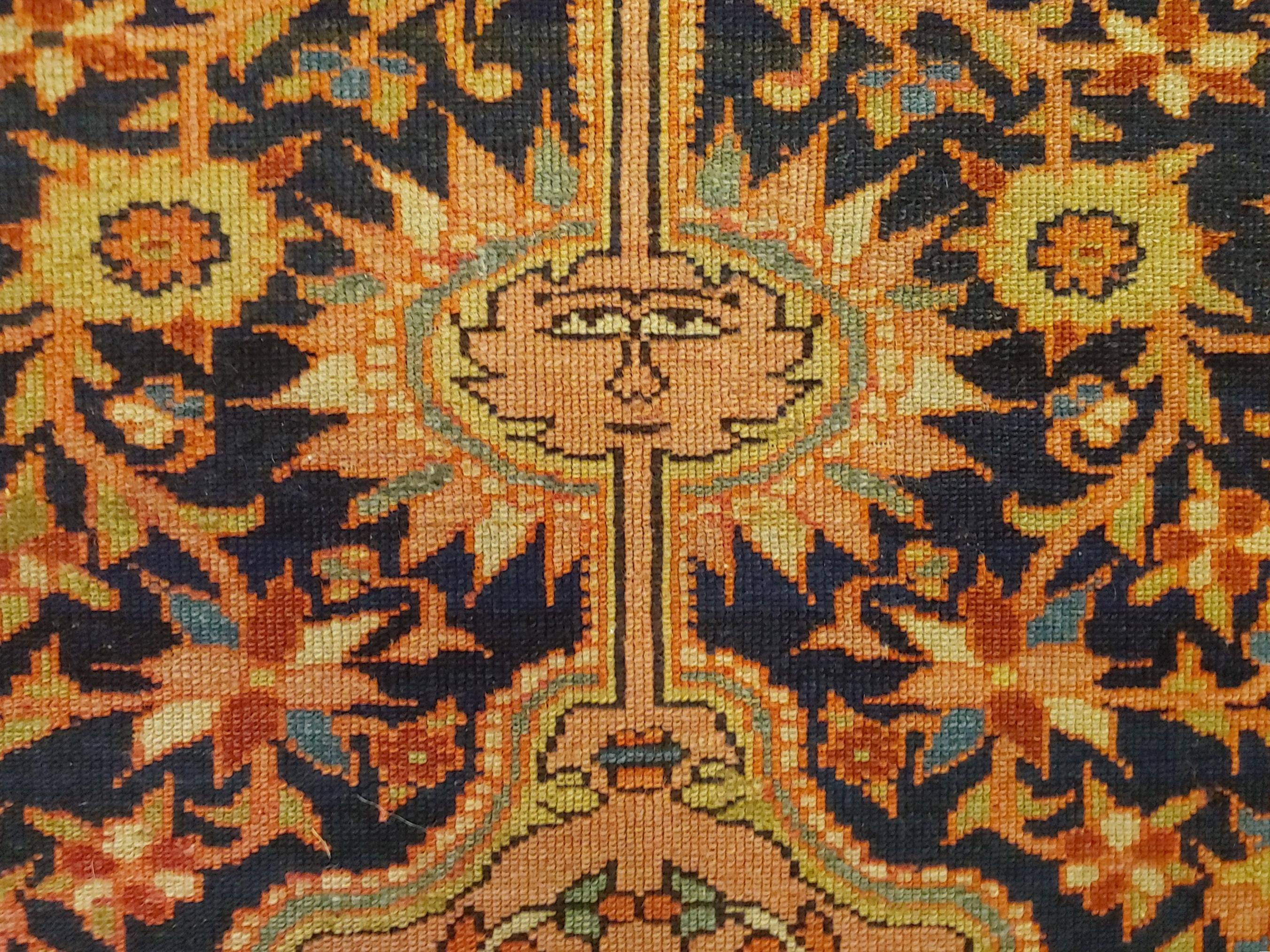 Woven Antique Persian Malayer, Floral Motif on Navy, Paisley Border Wool, 4x6, 1910 For Sale