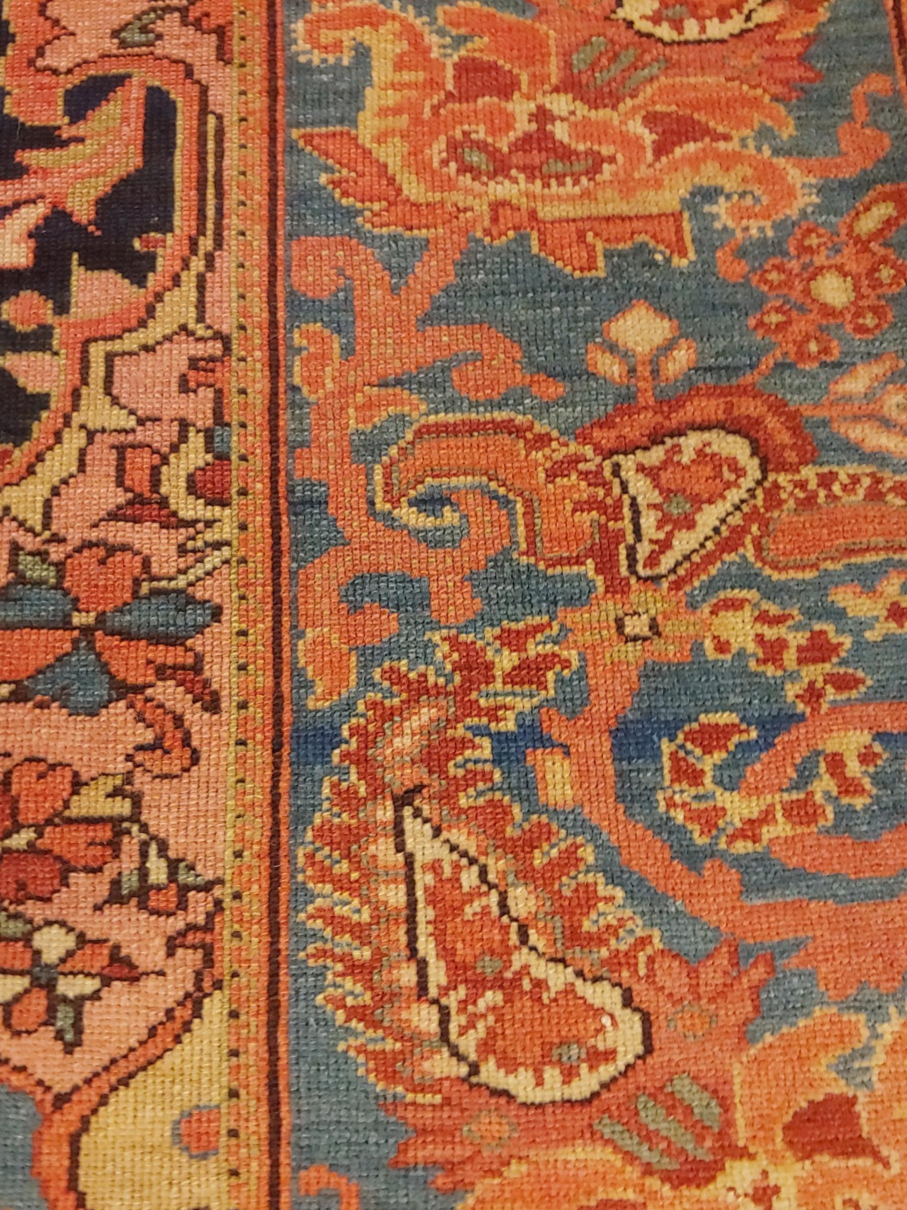 20th Century Antique Persian Malayer, Floral Motif on Navy, Paisley Border Wool, 4x6, 1910 For Sale