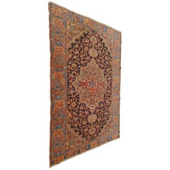 Antique Persian Malayer, Floral Motif on Navy, Paisley Border Wool, 4x6, 1910