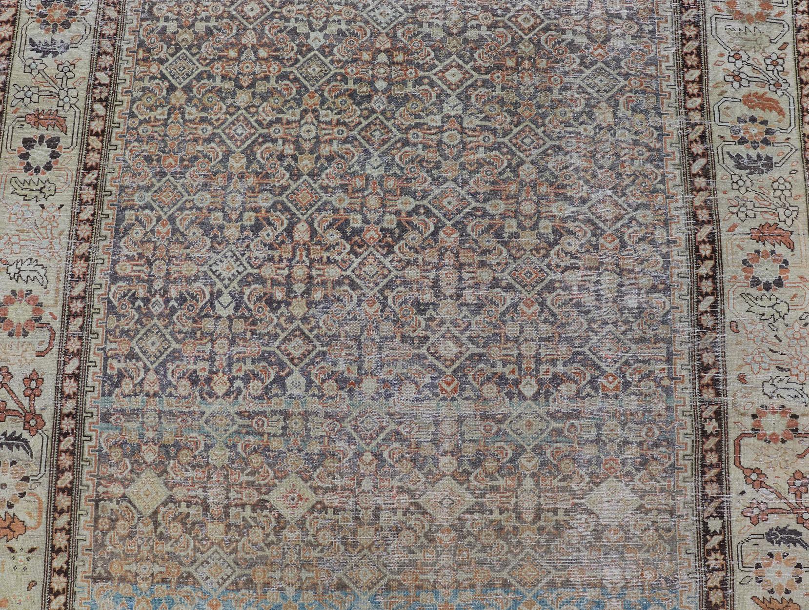 Antique Persian Malayer Gallery All-Over Geometric Design In Muted Colors For Sale 4