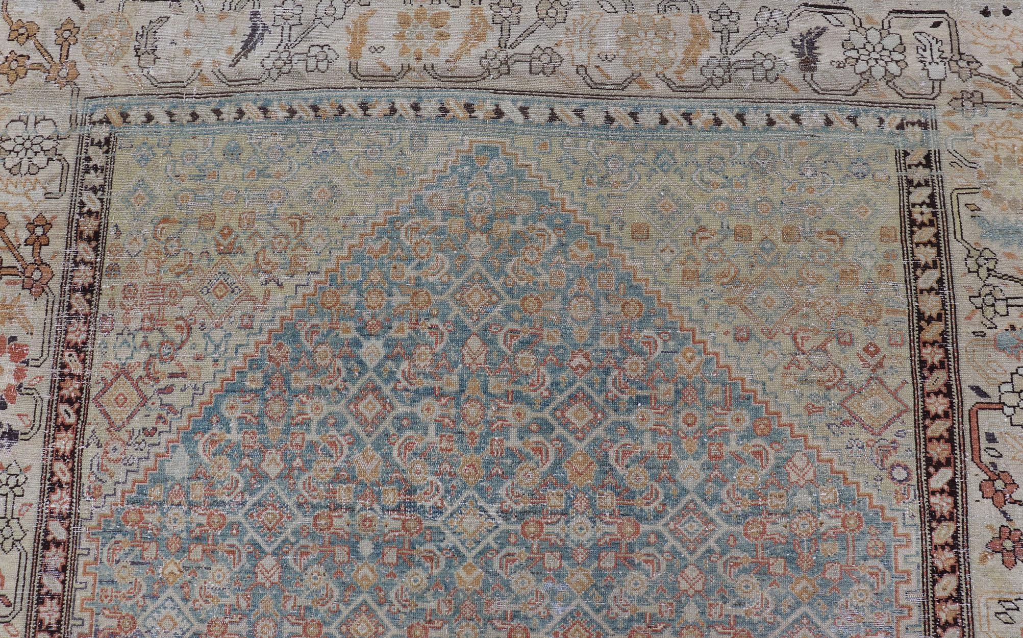 Hand-Knotted Antique Persian Malayer Gallery All-Over Geometric Design In Muted Colors For Sale