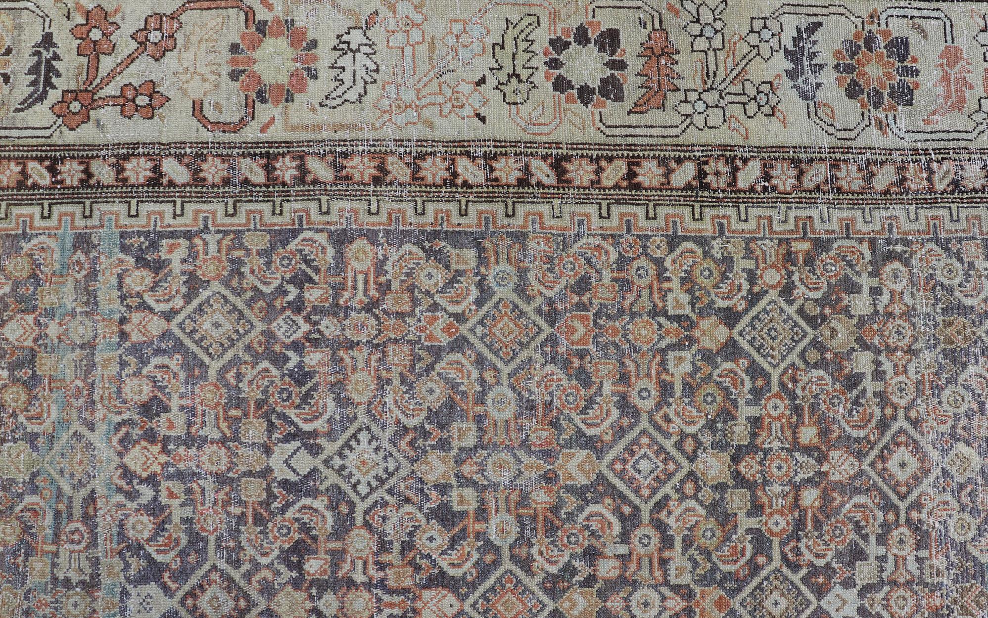 Antique Persian Malayer Gallery All-Over Geometric Design In Muted Colors In Good Condition For Sale In Atlanta, GA