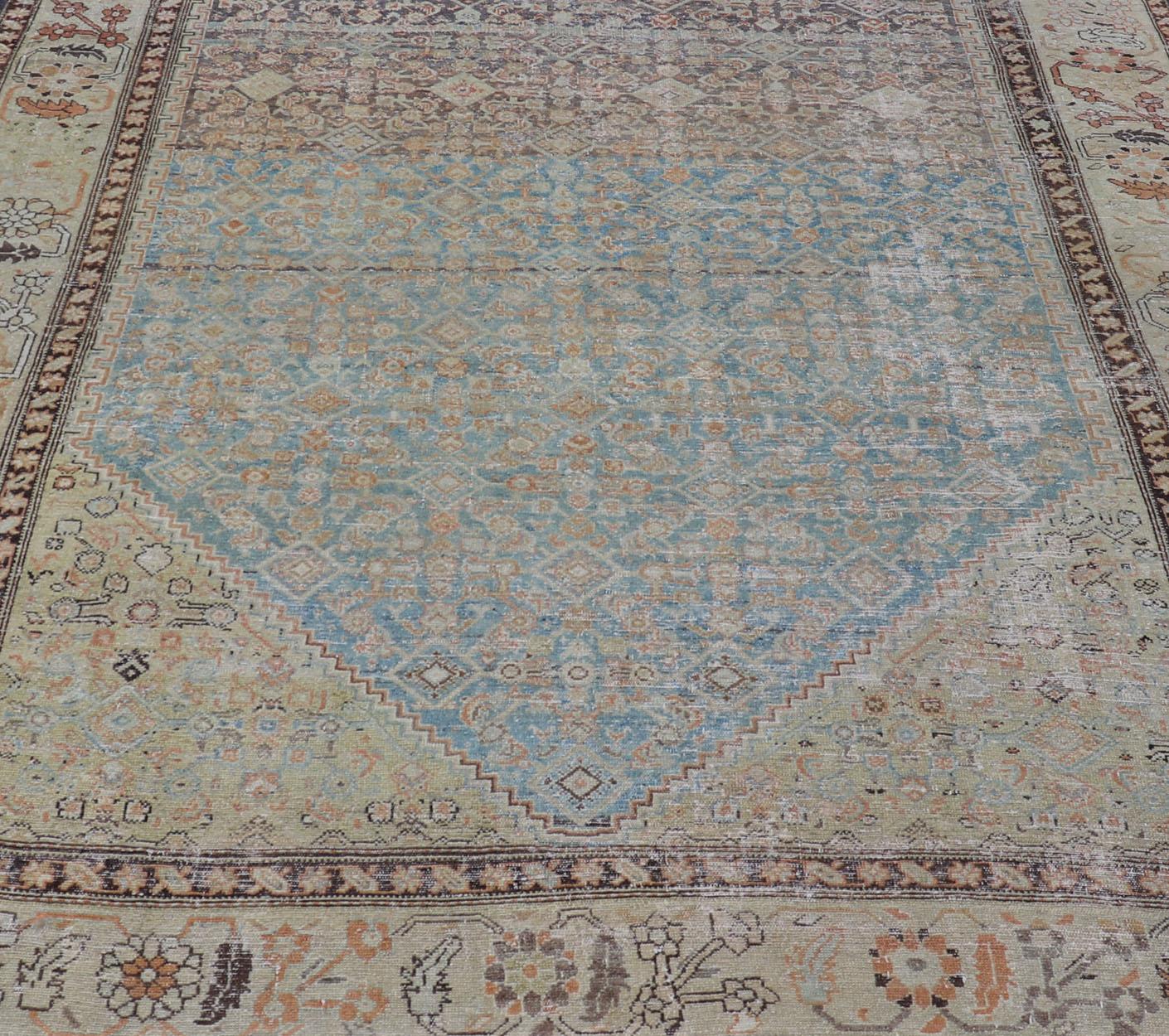 Wool Antique Persian Malayer Gallery All-Over Geometric Design In Muted Colors For Sale