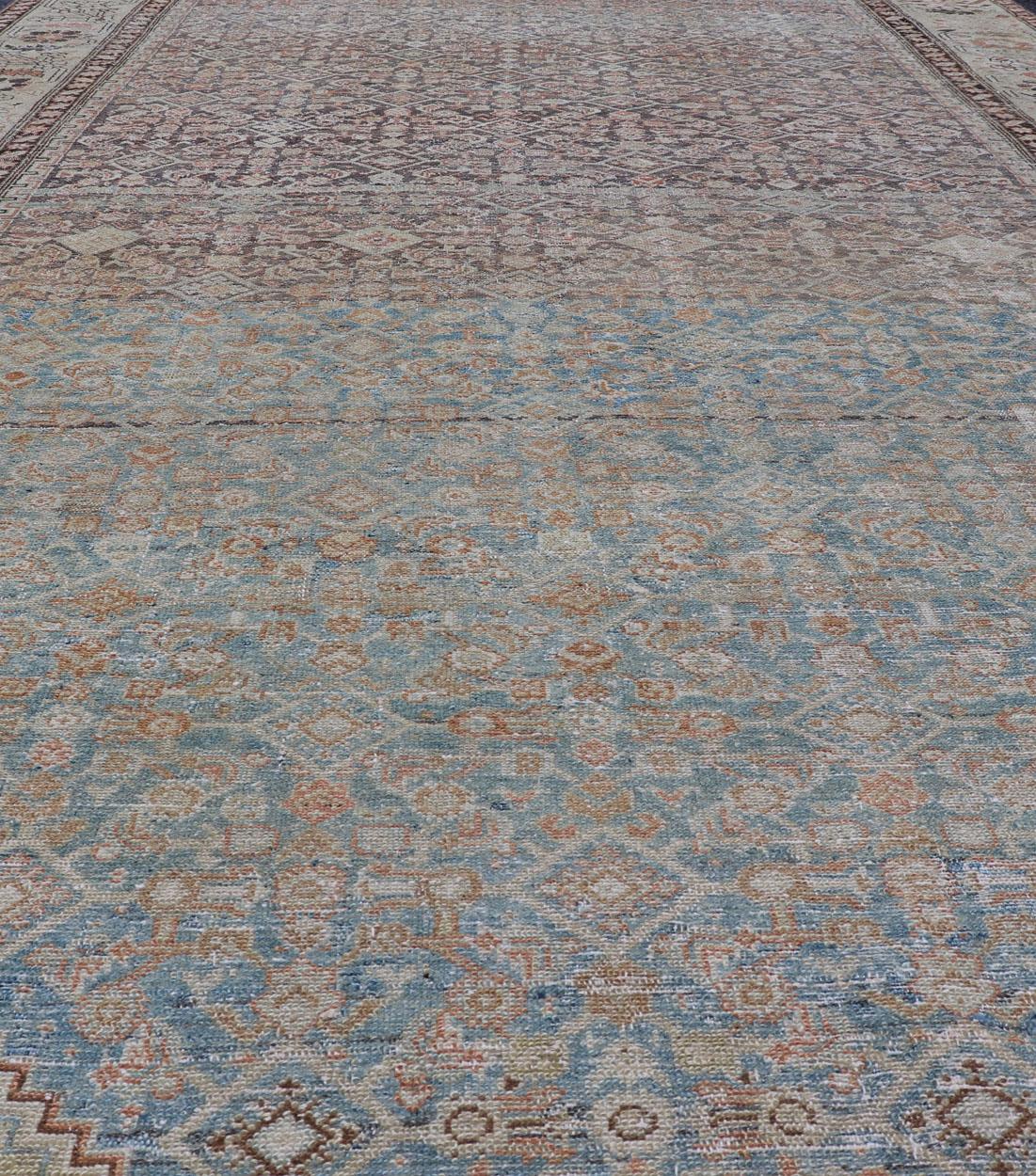 Antique Persian Malayer Gallery All-Over Geometric Design In Muted Colors For Sale 1