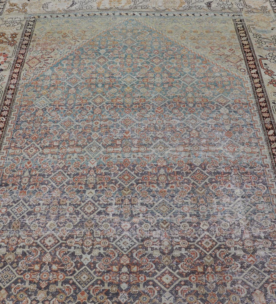 Antique Persian Malayer Gallery All-Over Geometric Design In Muted Colors For Sale 3
