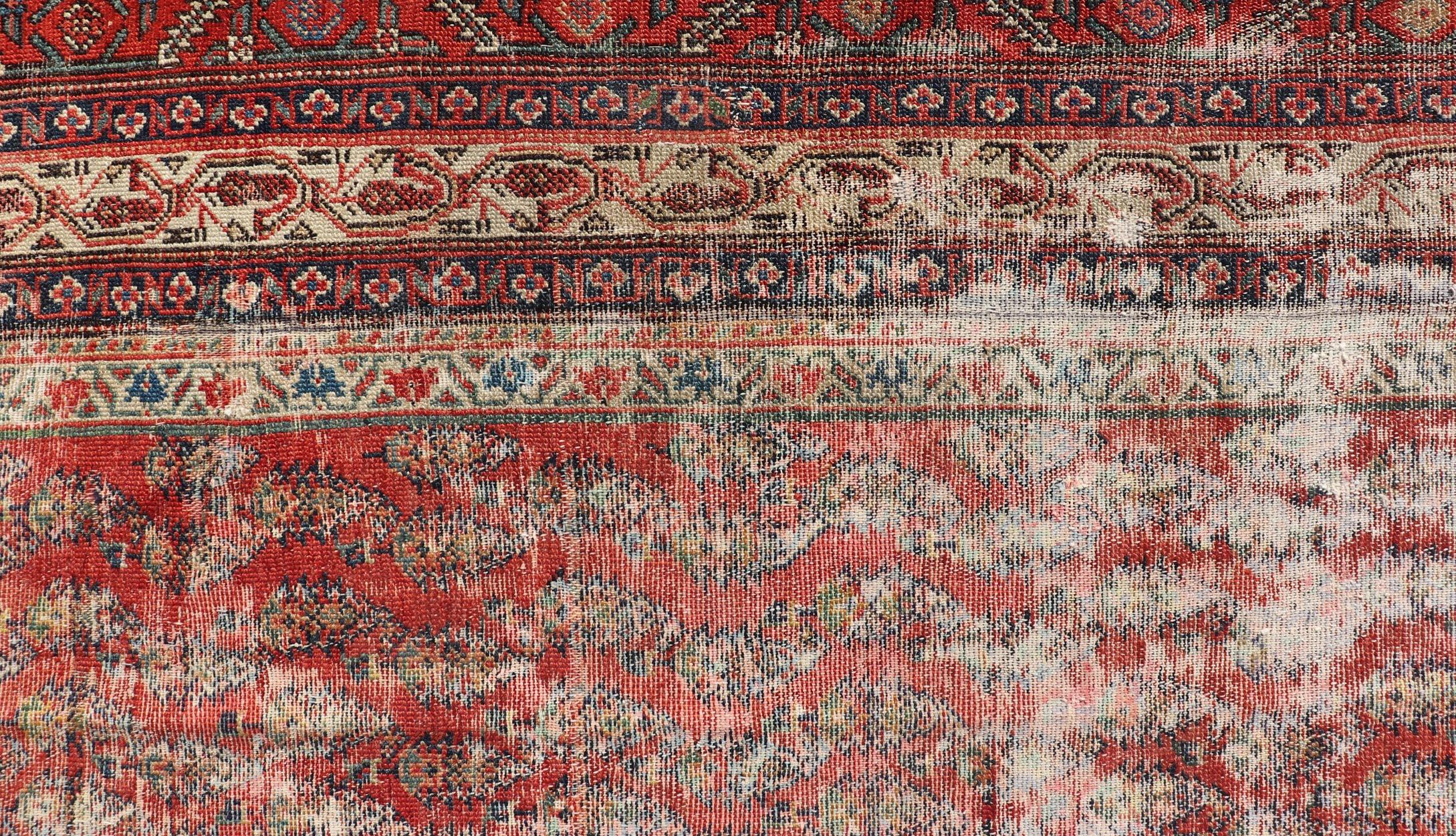 Antique Persian Malayer Gallery by Keivan Woven Arts with Small All-Over Design In Fair Condition For Sale In Atlanta, GA