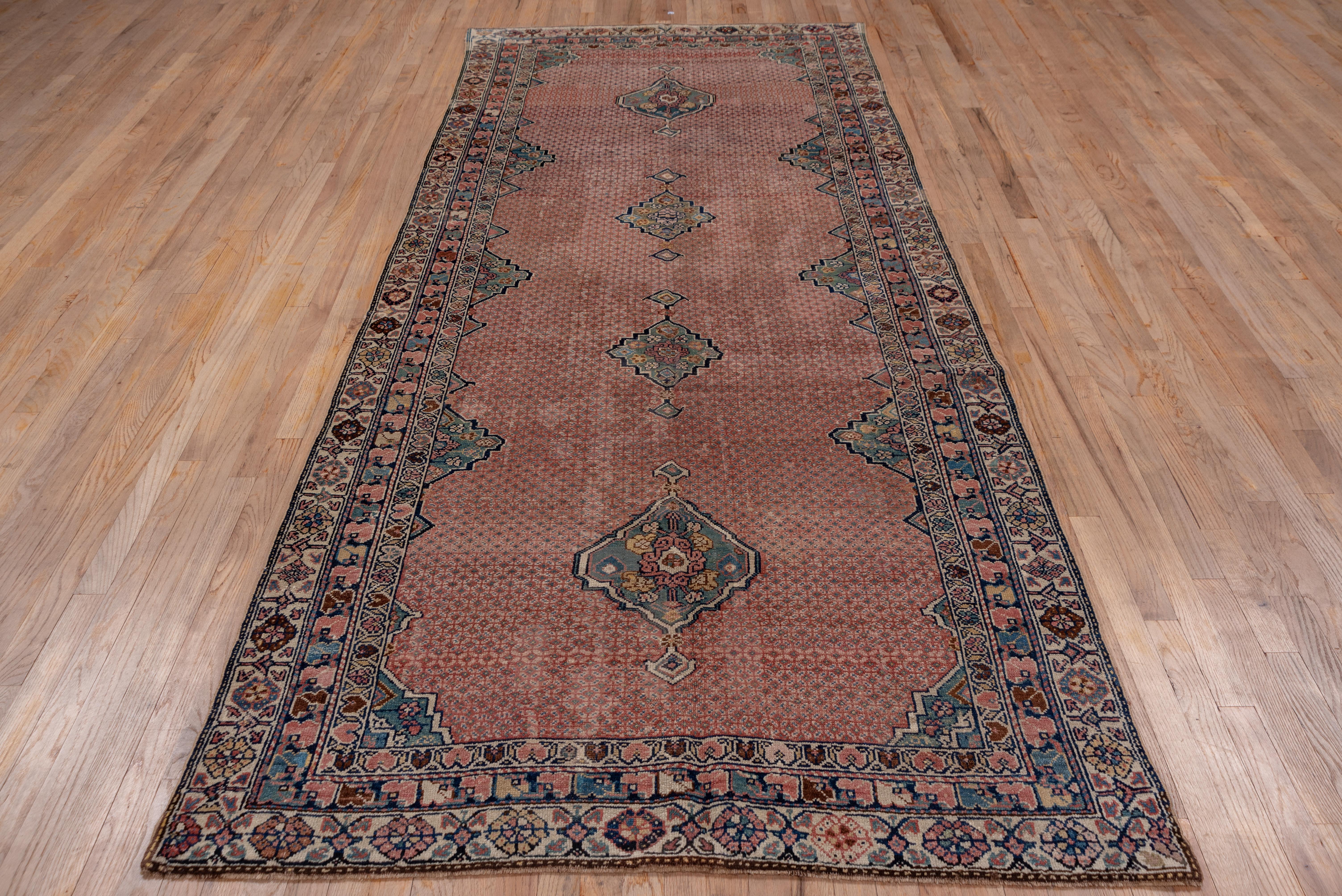 Hand-Knotted Antique Persian Malayer Gallery Rug, Blush Pink Field, circa 1910s For Sale