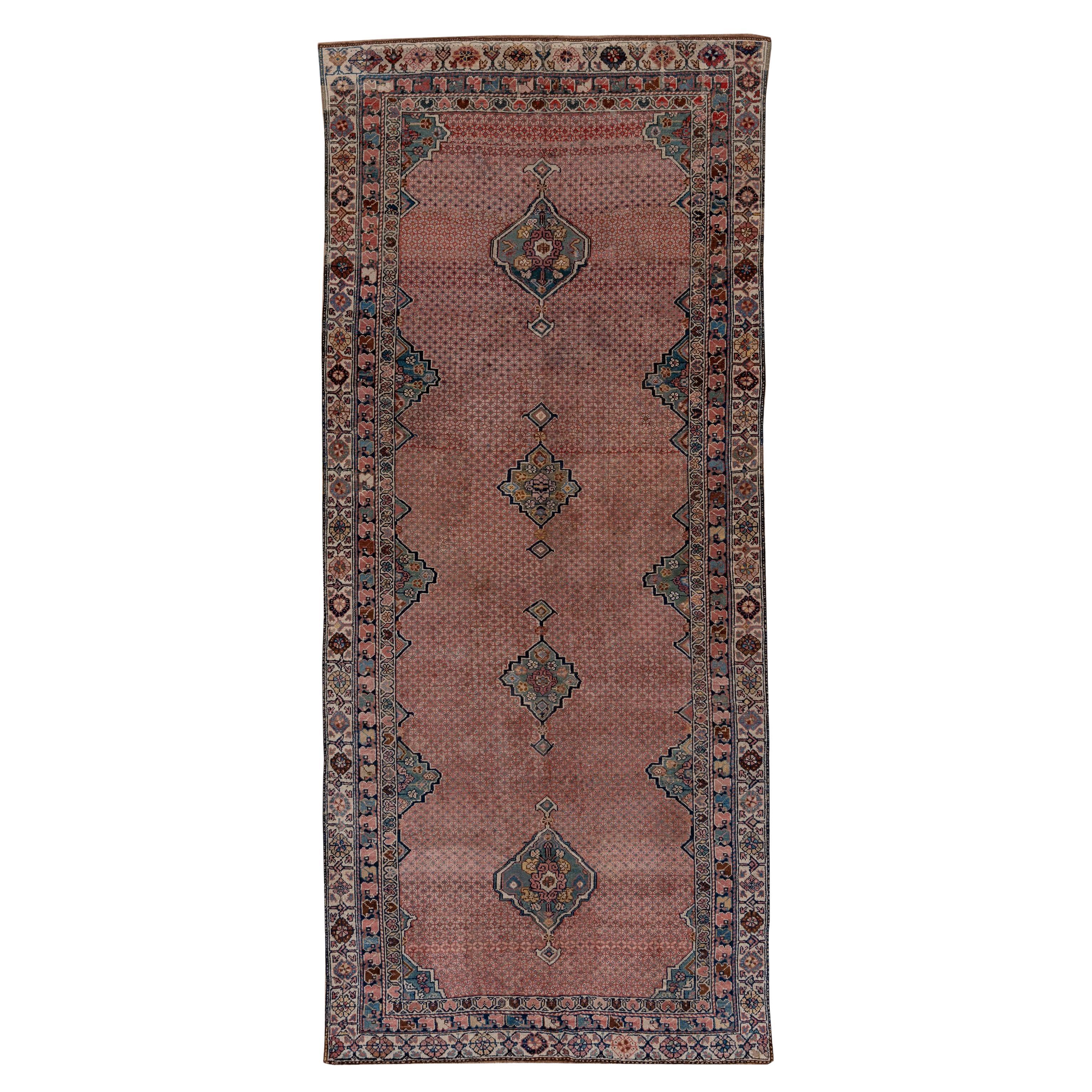 Antiker persischer Malayer-Galerie-Teppich, rosa Farbfeld, um 1910