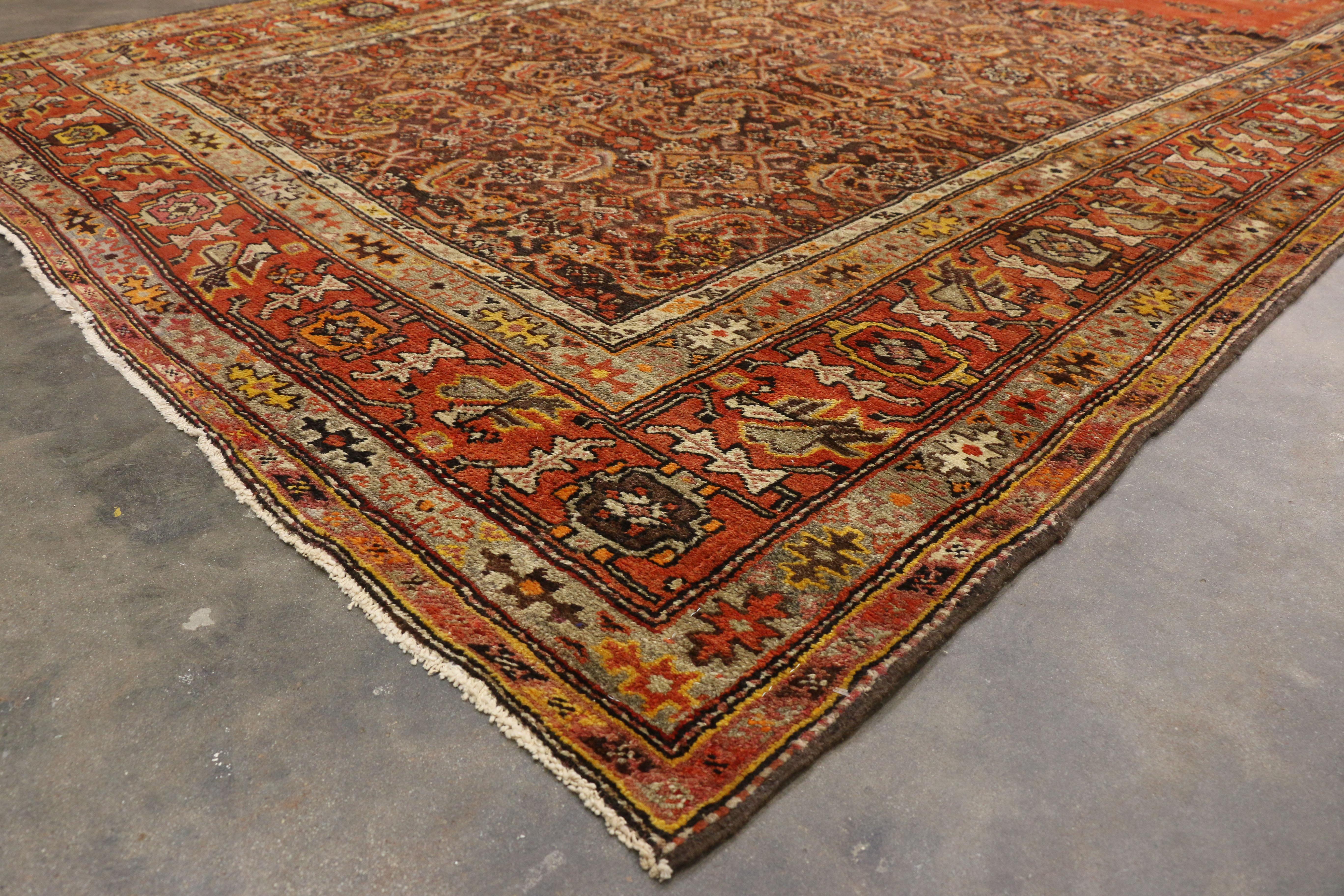 Wool Antique Persian Malayer Gallery Rug Extra-Long Rug with Mid-Century Modern Style For Sale