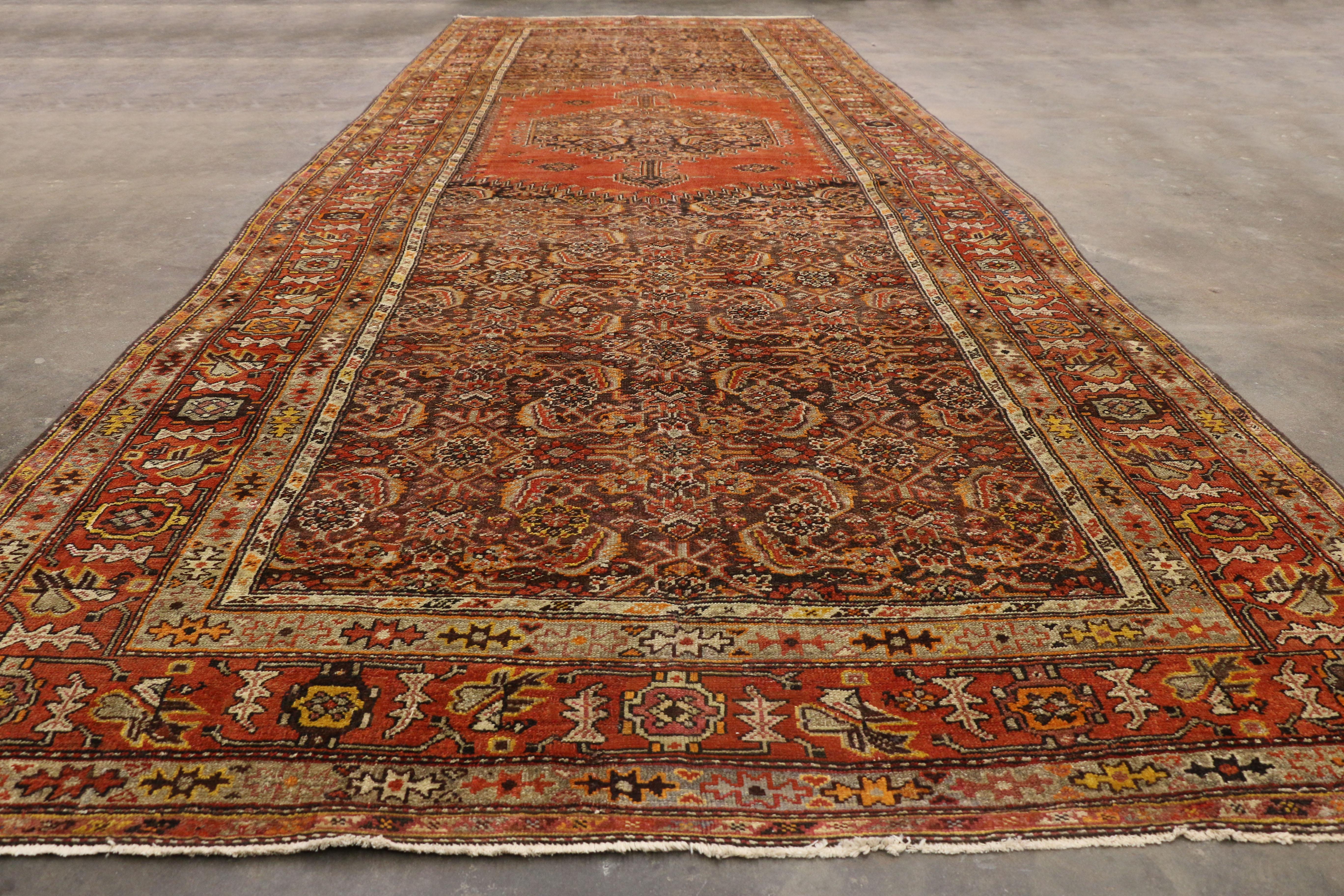 Antique Persian Malayer Gallery Rug Extra-Long Rug with Mid-Century Modern Style For Sale 1