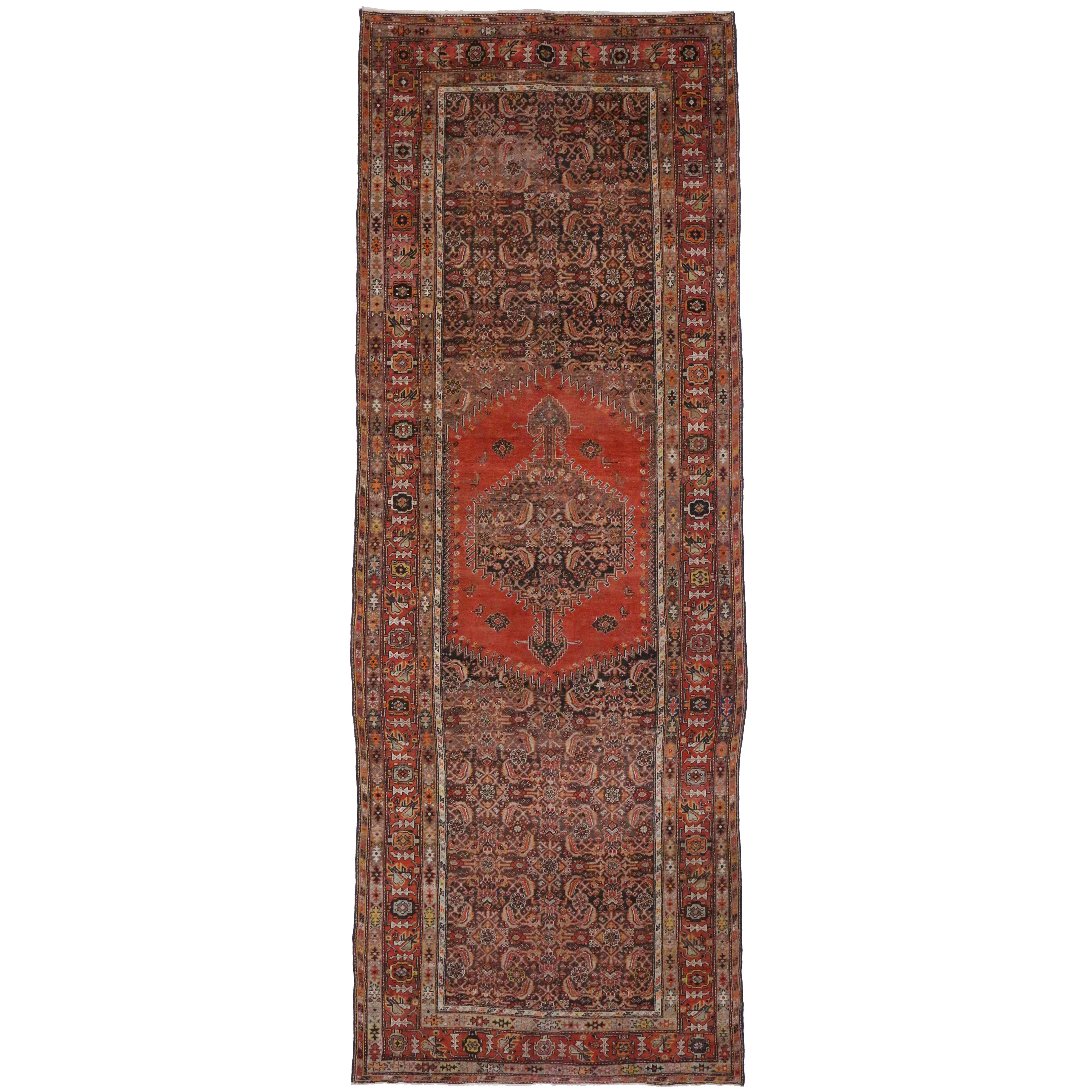 Antique Persian Malayer Gallery Rug Extra-Long Rug with Mid-Century Modern Style For Sale 3