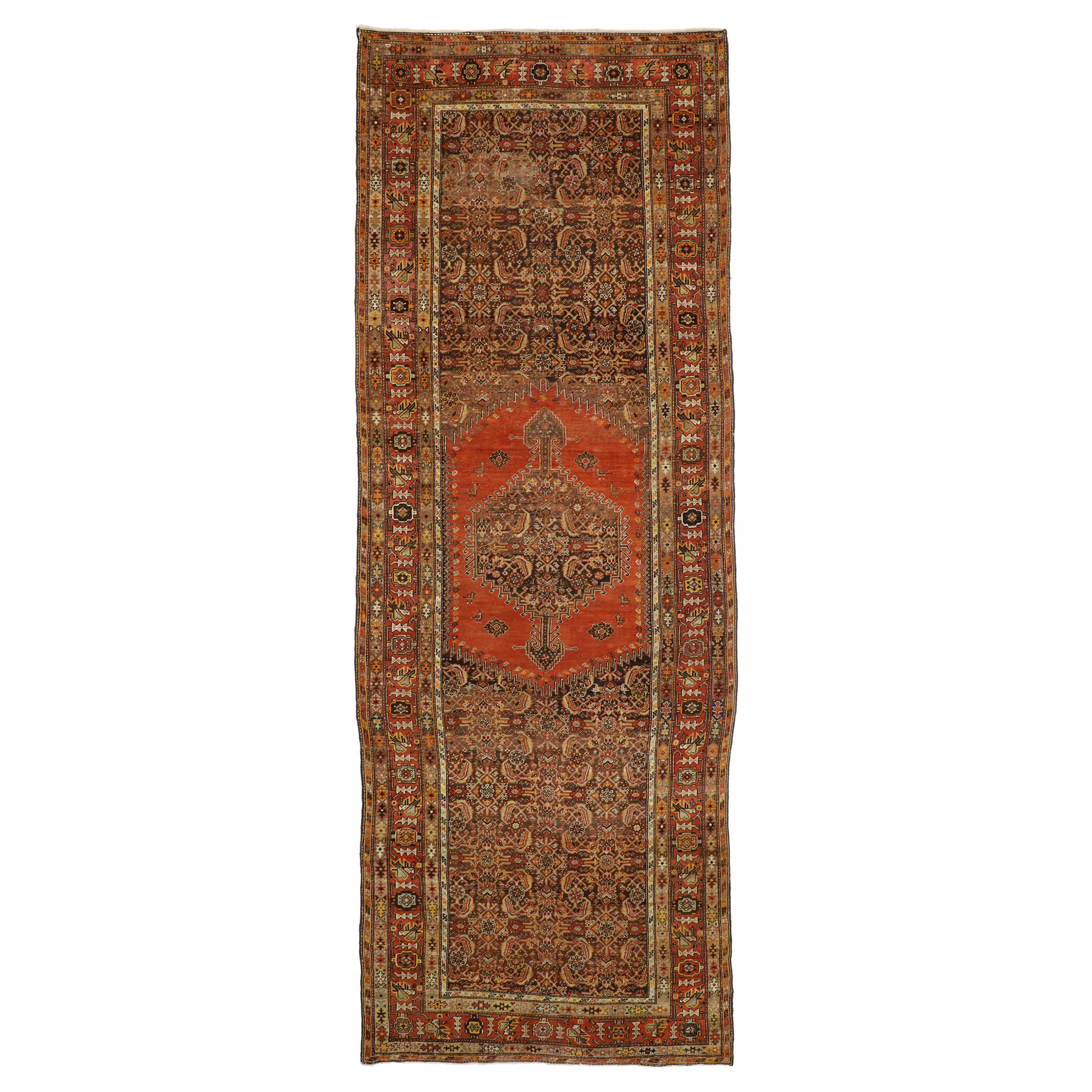 Antique Persian Malayer Gallery Rug Extra-Long Rug with Mid-Century Modern Style For Sale