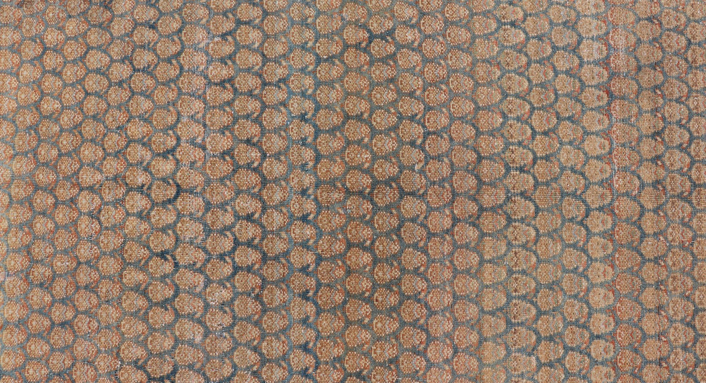 Antique Persian Malayer Gallery Rug in Rich Amber and Teal Tones 5'5