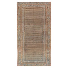 Antique Persian Malayer Gallery Rug in Rich Amber and Teal Tones 5'5" x 11'0"
