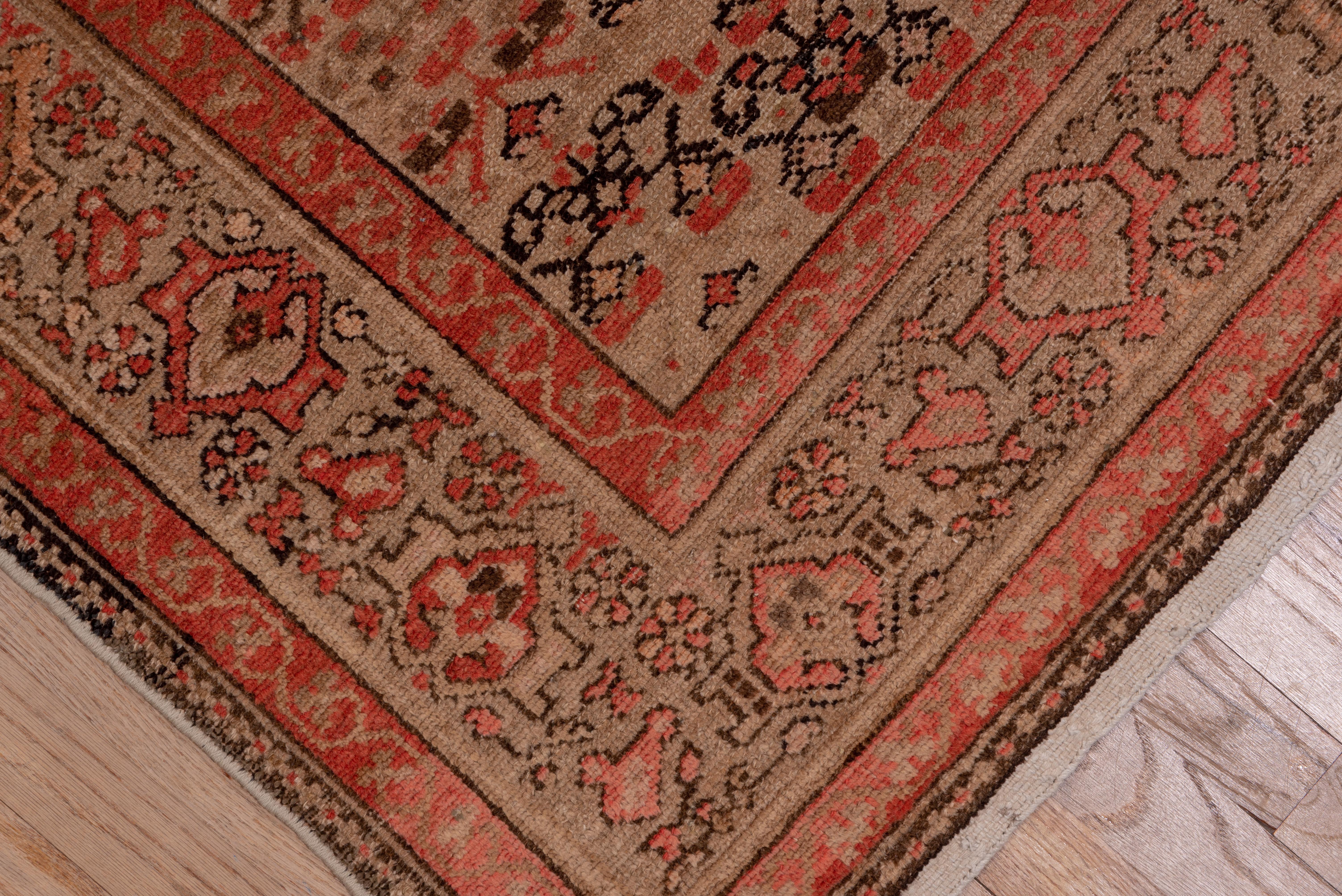 Wool Antique Persian Malayer Gallery Rug, Red and Brown Field, Coral Tones For Sale
