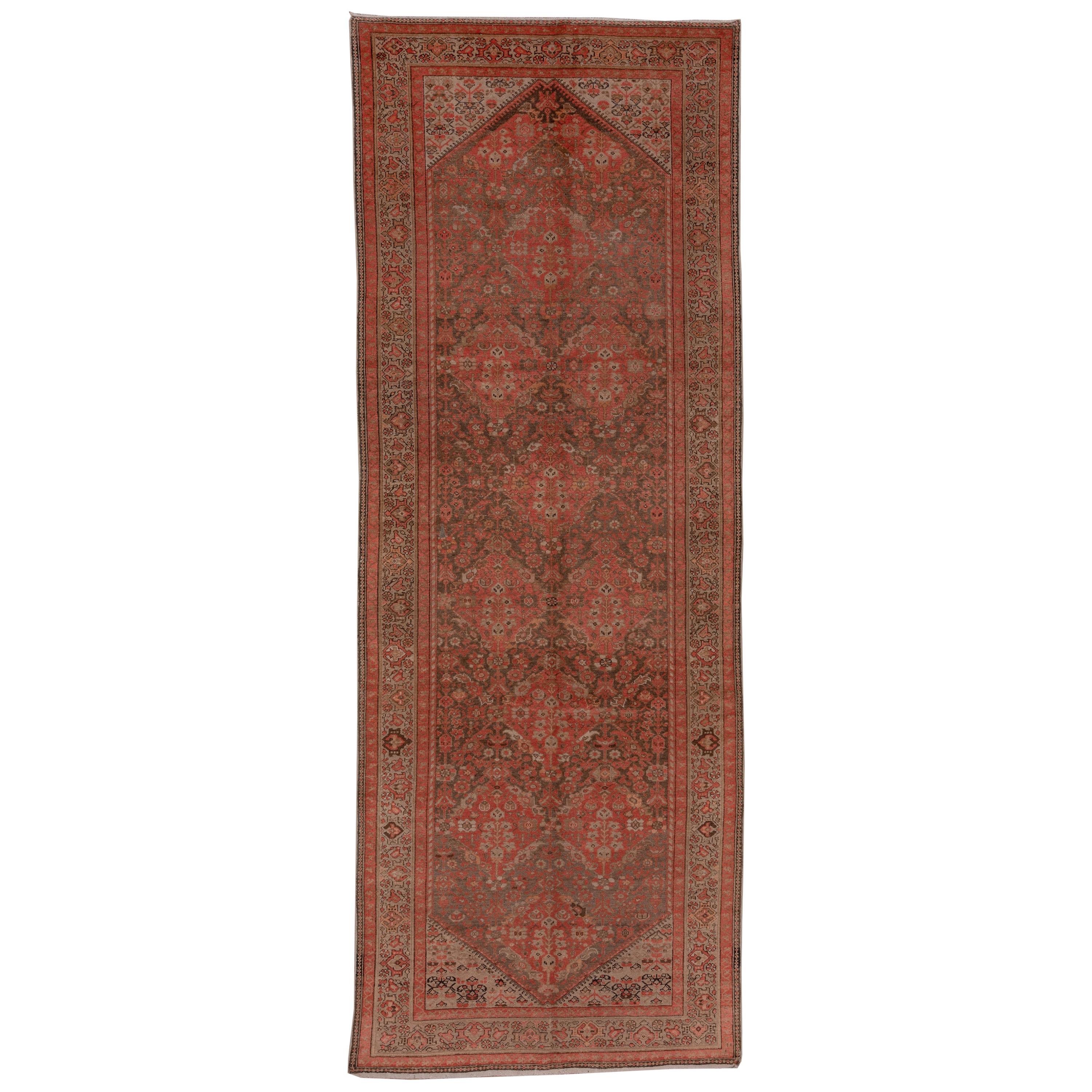 Antique Persian Malayer Gallery Rug, Red and Brown Field, Coral Tones For Sale