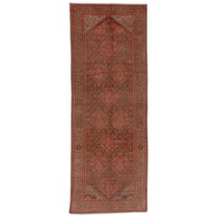 Tapis persan ancien Malayer Gallery, champ rouge et marron, tons corail