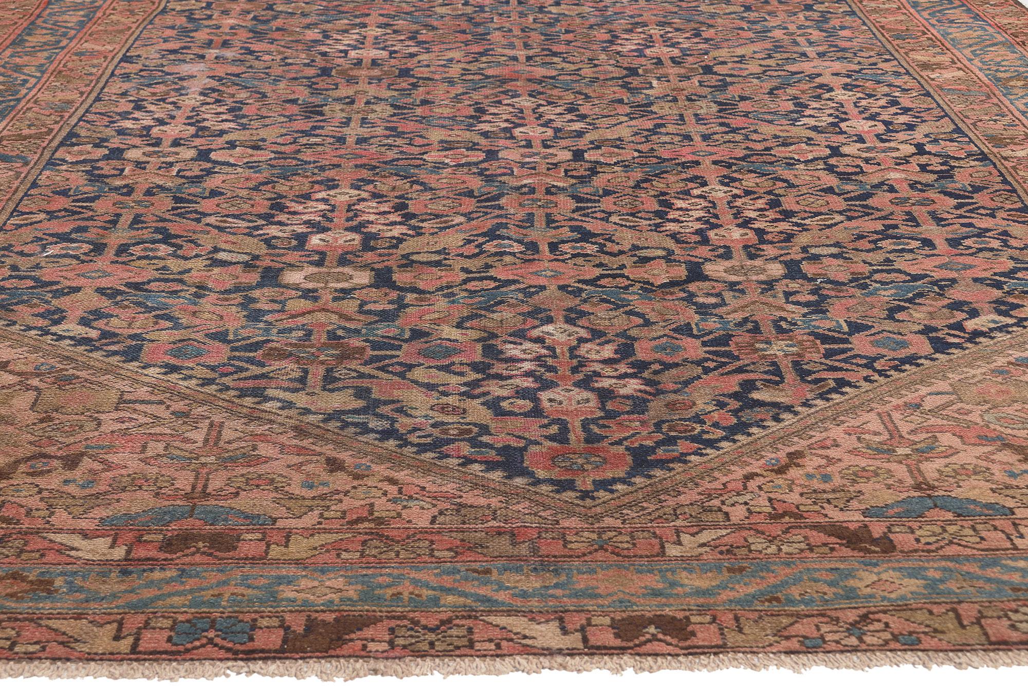 Hand-Knotted Antique Persian Malayer Rug, Laid-Back Luxury Meets Rustic Sensibility For Sale