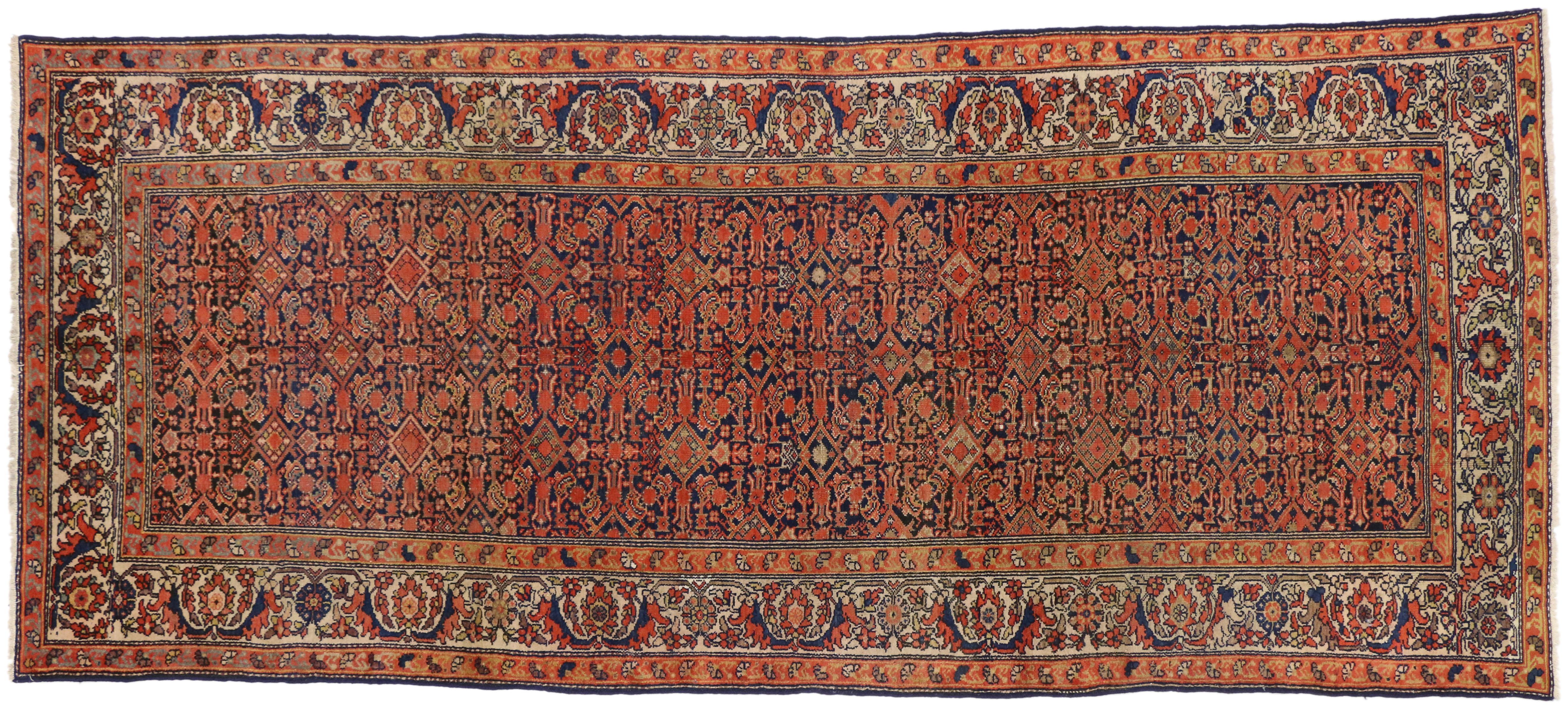 20th Century Antique Persian Malayer Gallery Rug, Wide Hallway Runner For Sale