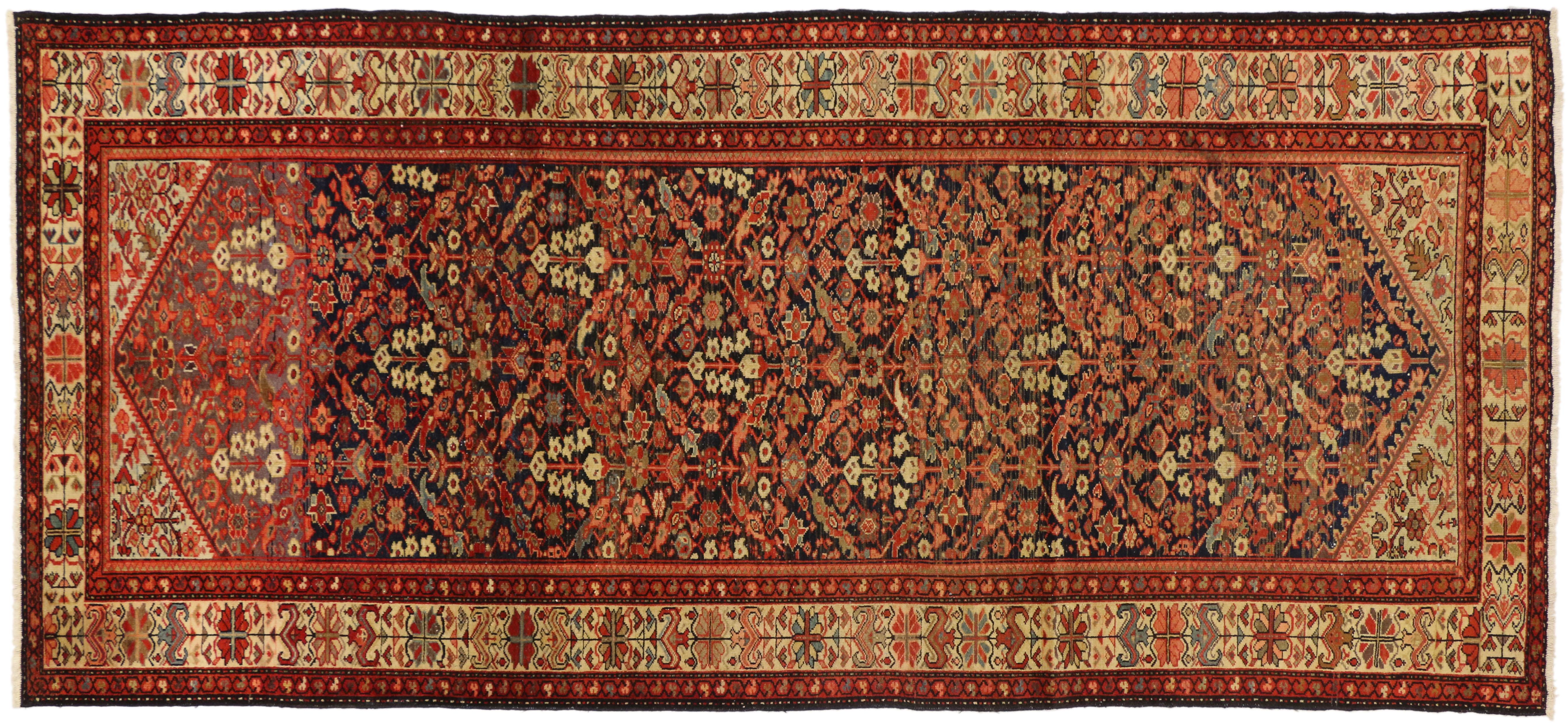 20th Century Antique Persian Malayer Gallery Rug, Hallway Runner with Guli Hennai Flower For Sale