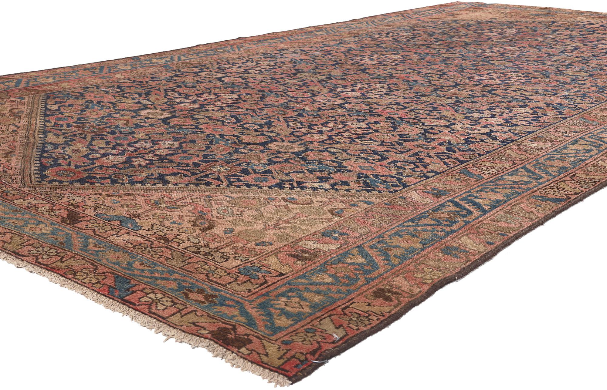 75374 Antique Persian Malayer Rug, 06'03 x 11'09.
Laid-back luxury meets rustic sensibility in this antique Persian Malayer rug. The Guli Henna floral design and rich earthy hues woven into this piece work together cultivating a timeless appeal with