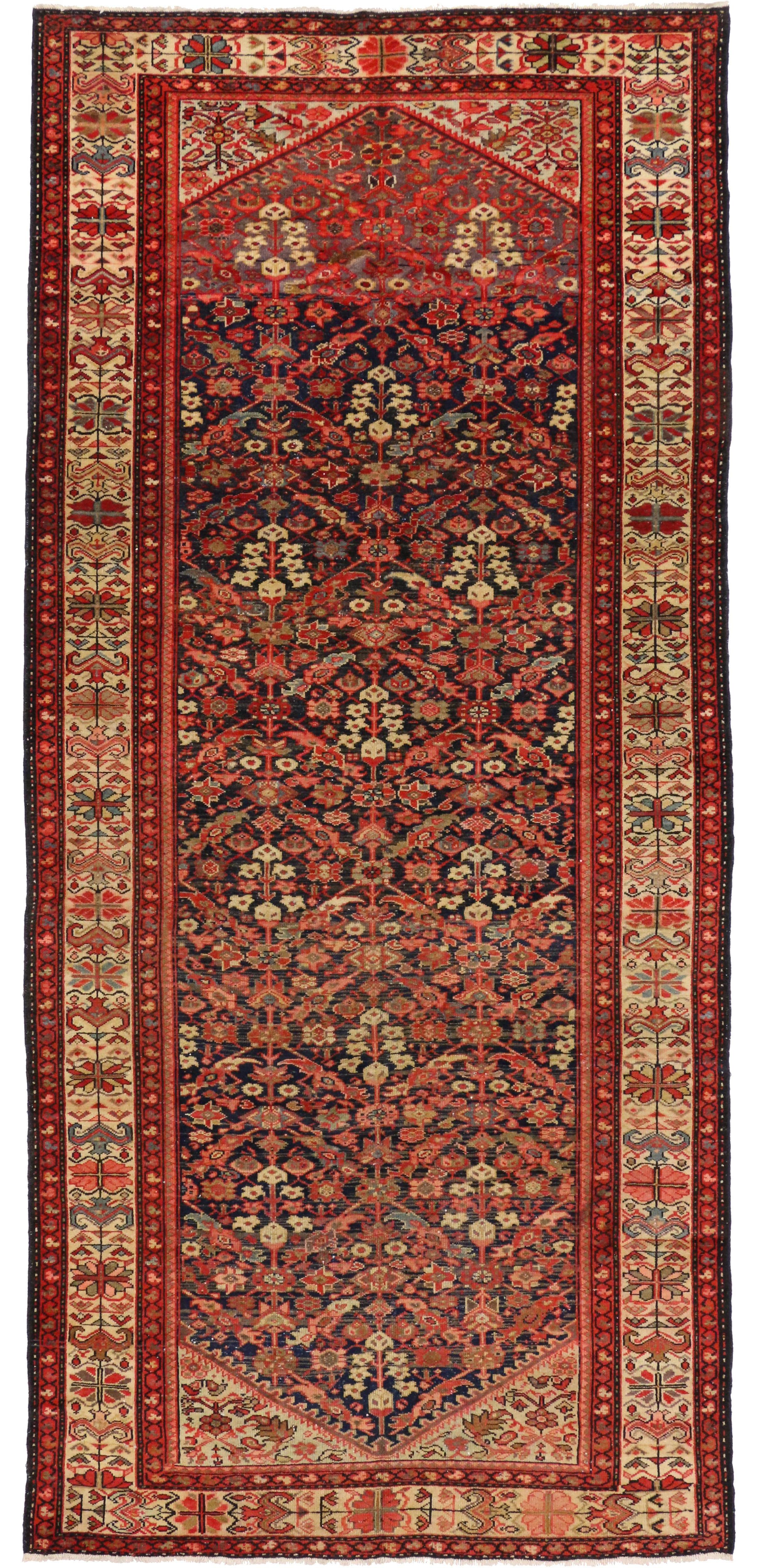 Wool Antique Persian Malayer Gallery Rug, Hallway Runner with Guli Hennai Flower For Sale