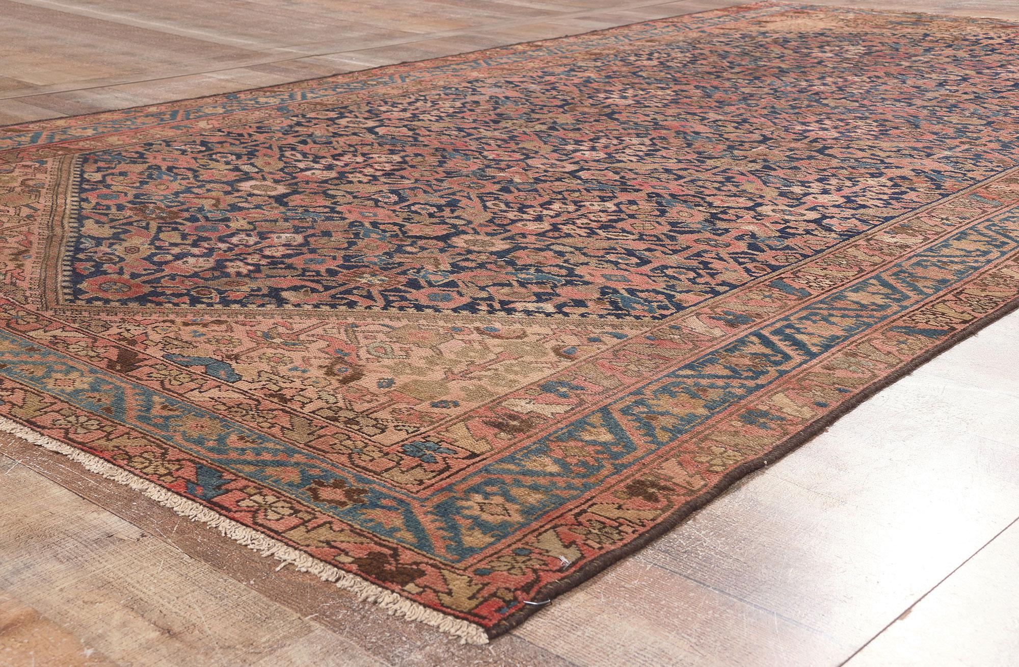 Wool Antique Persian Malayer Rug, Laid-Back Luxury Meets Rustic Sensibility For Sale