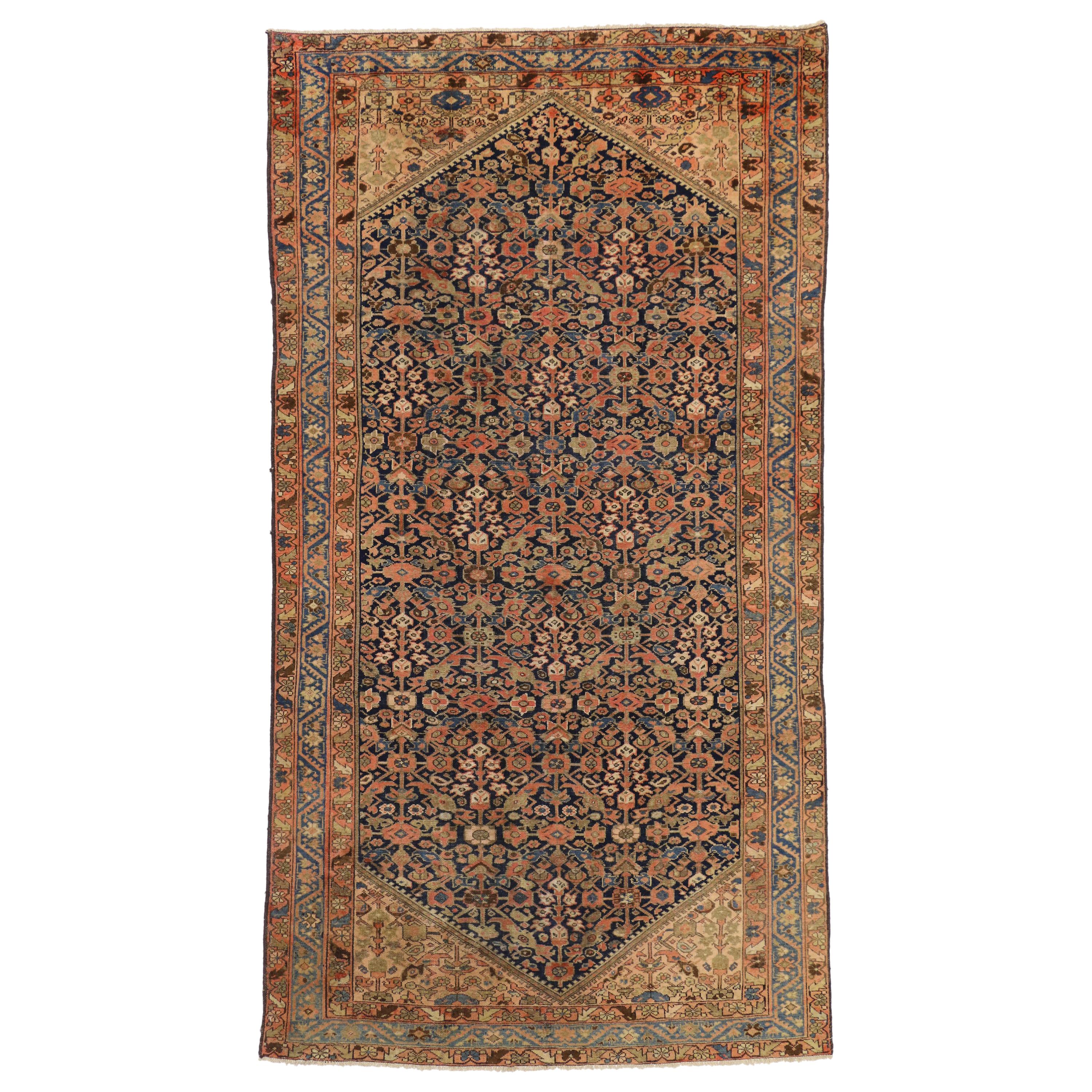 Antique Persian Malayer Gallery Rug, Wide Hallway Runner For Sale at