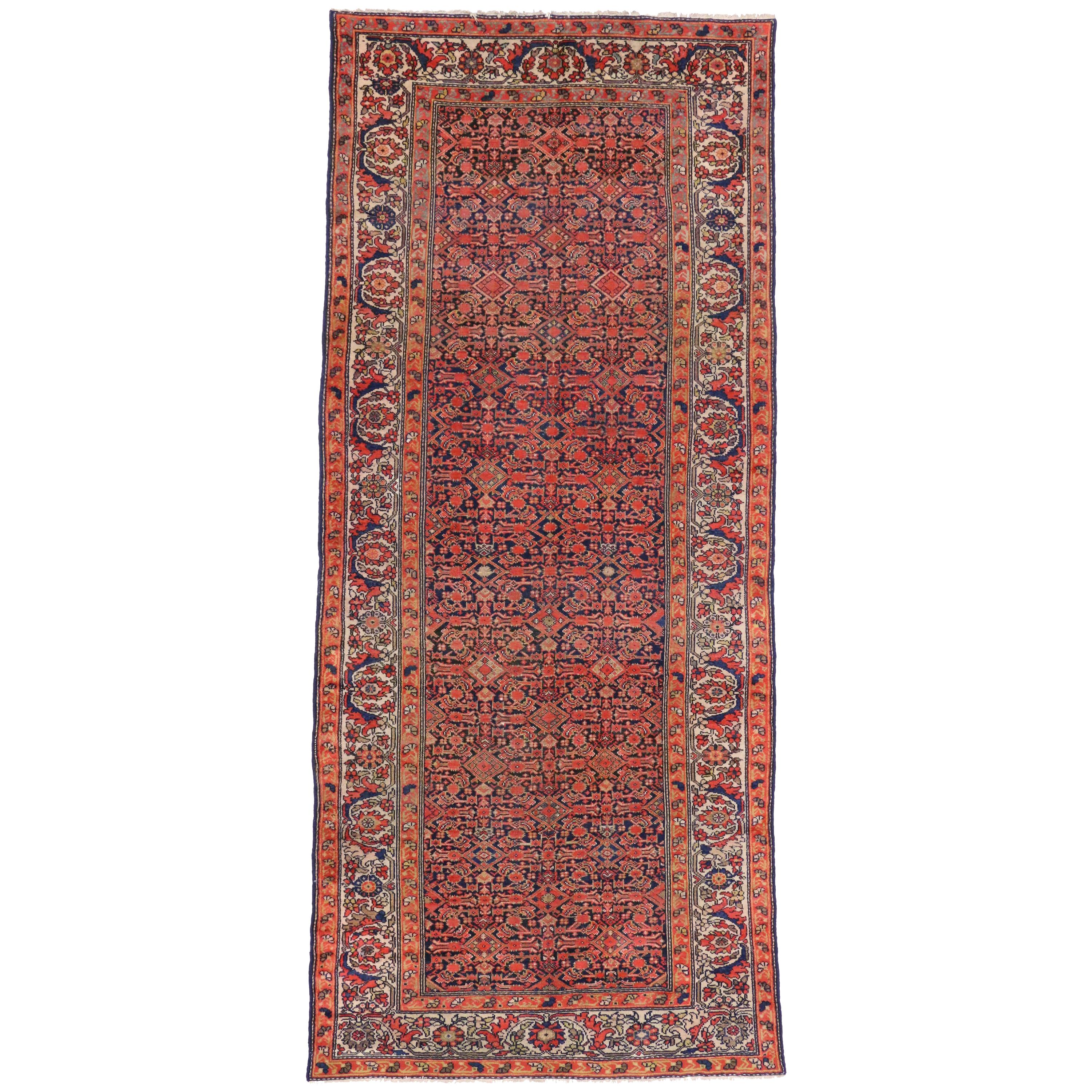 Antique Persian Malayer Gallery Rug, Wide Hallway Runner For Sale