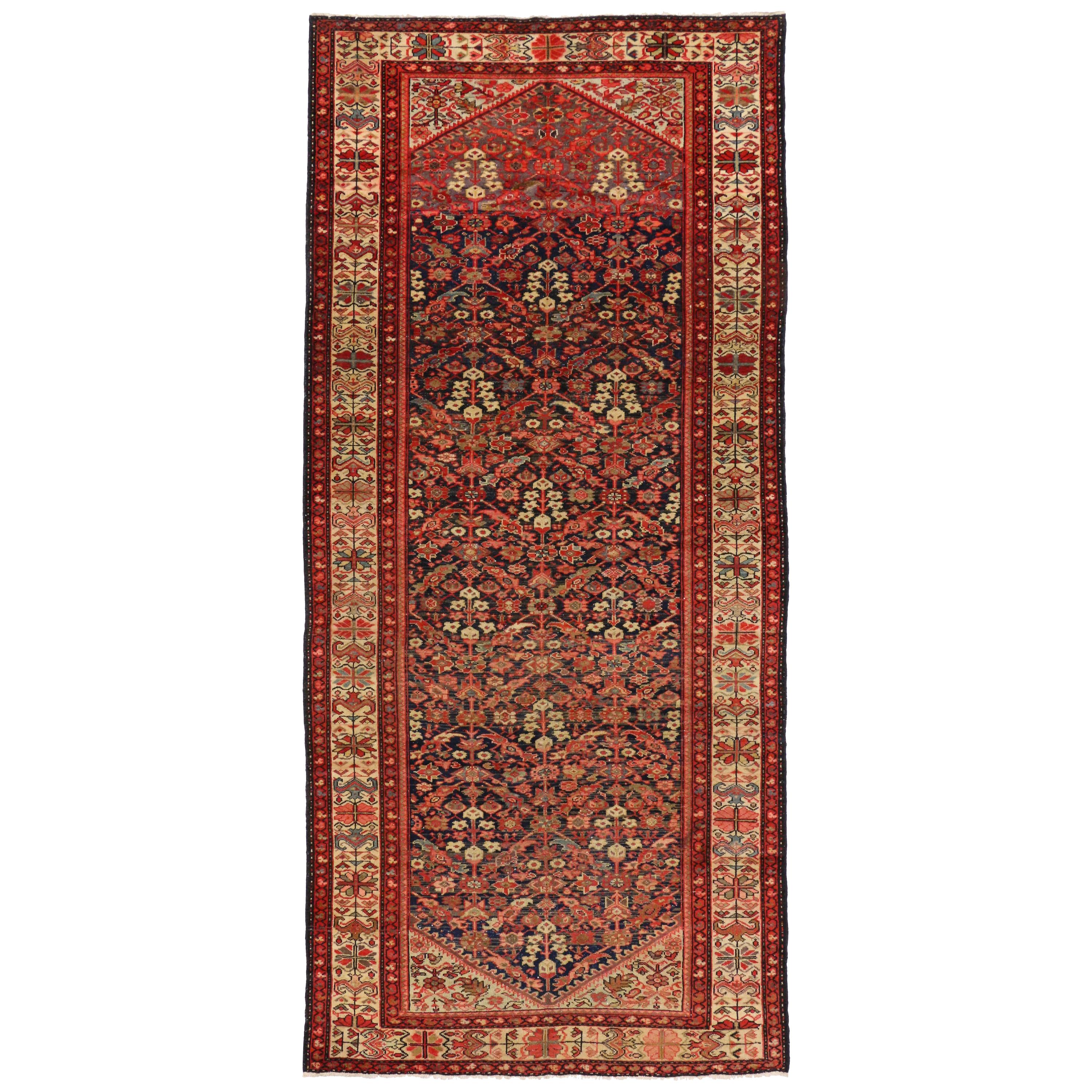 Antique Persian Malayer Gallery Rug, Hallway Runner with Guli Hennai Flower For Sale