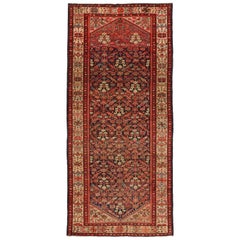 Antique Persian Malayer Gallery Rug, Hallway Runner with Guli Hennai Flower