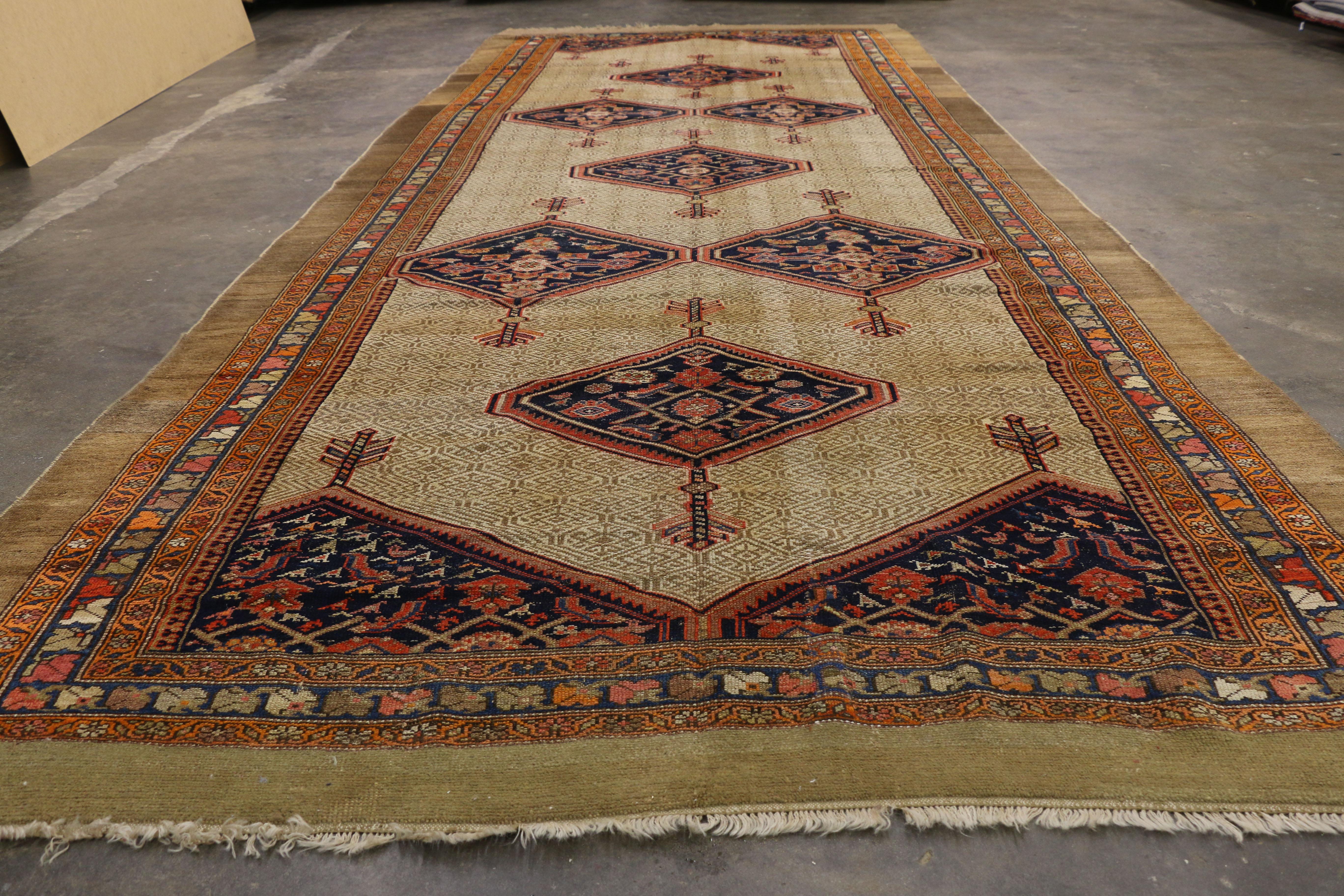 Wool Antique Persian Malayer Gallery Rug with Arts and Crafts Style For Sale