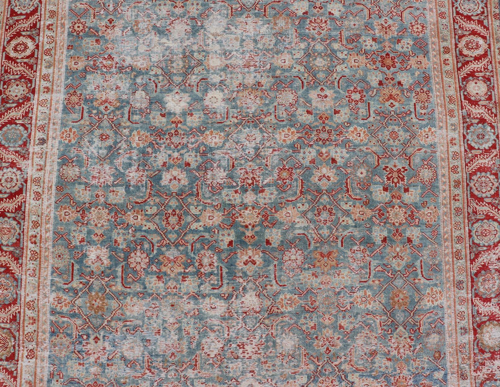Antique Persian Malayer Gallery Rug with All over Design in Blue's and Red For Sale 4
