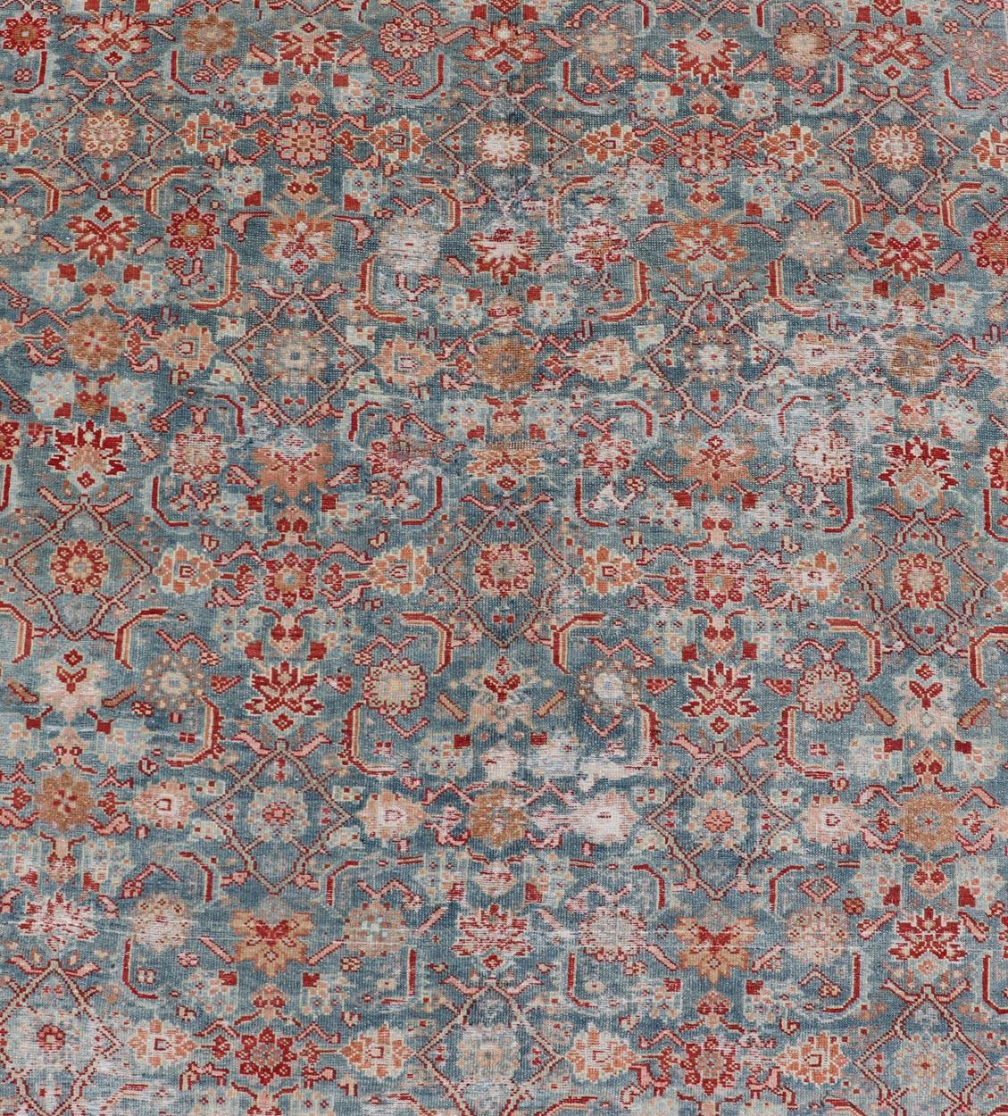 Antique Persian Malayer Gallery Rug with All over Design in Blue's and Red For Sale 5