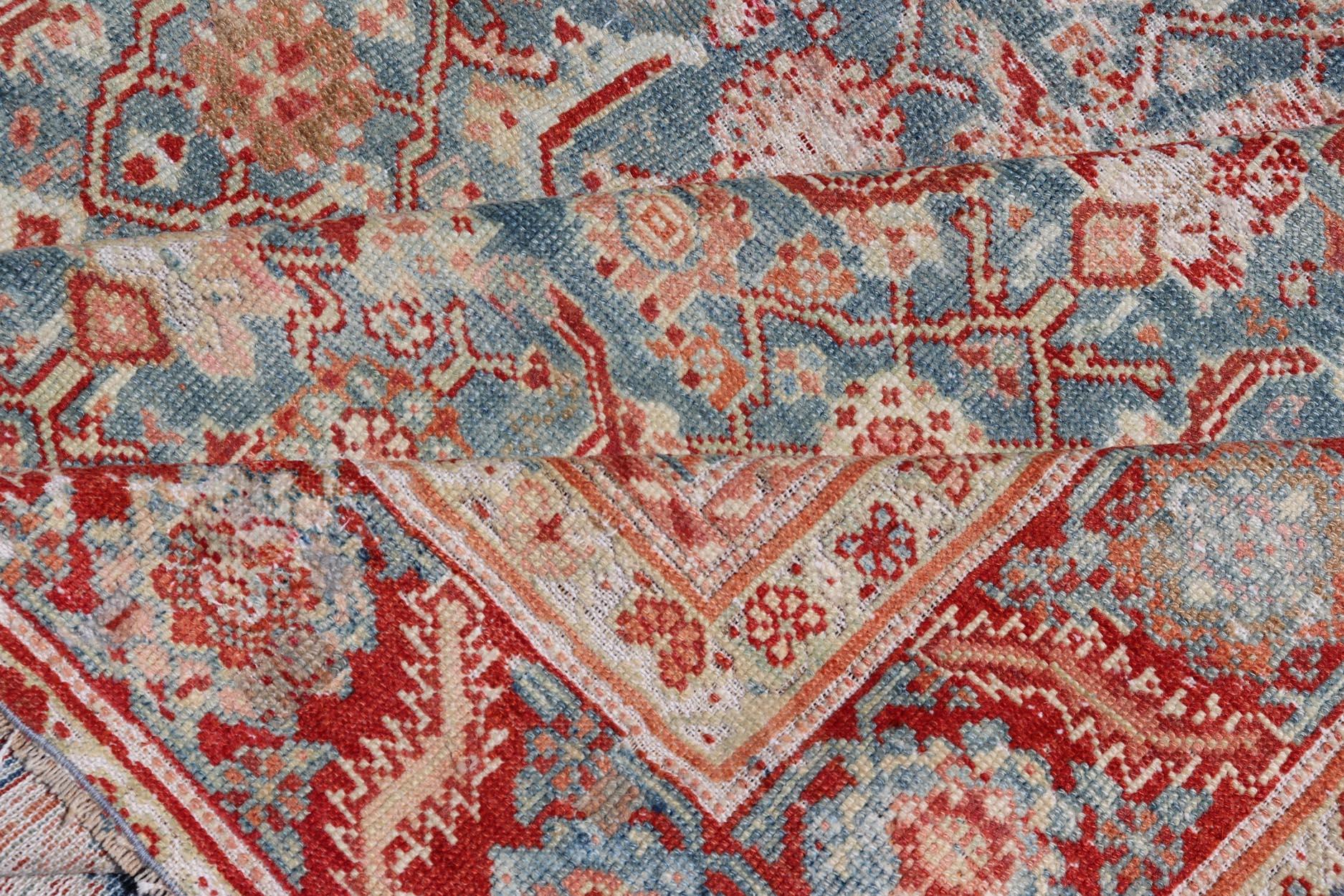 Antique Persian Malayer Gallery Rug with All over Design in Blue's and Red For Sale 6