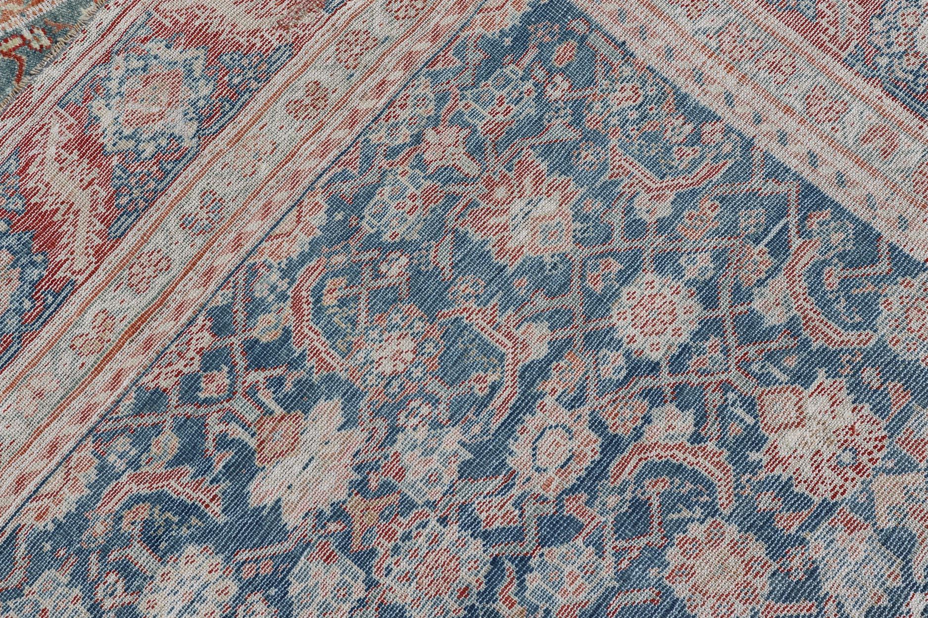 Antique Persian Malayer Gallery Rug with All over Design in Blue's and Red For Sale 7