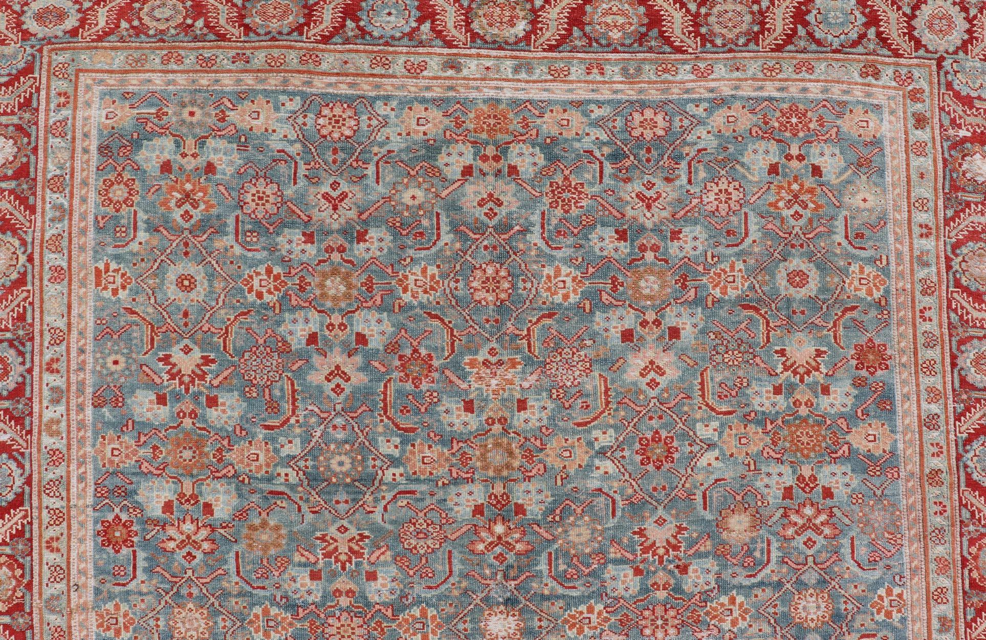Antique Persian Malayer Gallery rug with All Over Design in Blue's and Red. Keivan Woven Arts; rug # ZIR-2 / Country of origin: Iran Type/ Malayer Circa 1900's
Measures: 6'2 x 18'2
This antique Malayer gallery carpet from 1900's Persia features