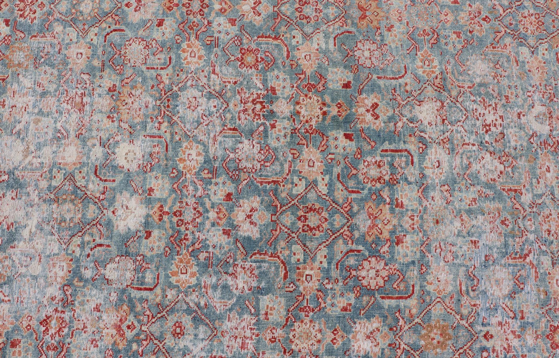Antique Persian Malayer Gallery Rug with All over Design in Blue's and Red In Good Condition For Sale In Atlanta, GA
