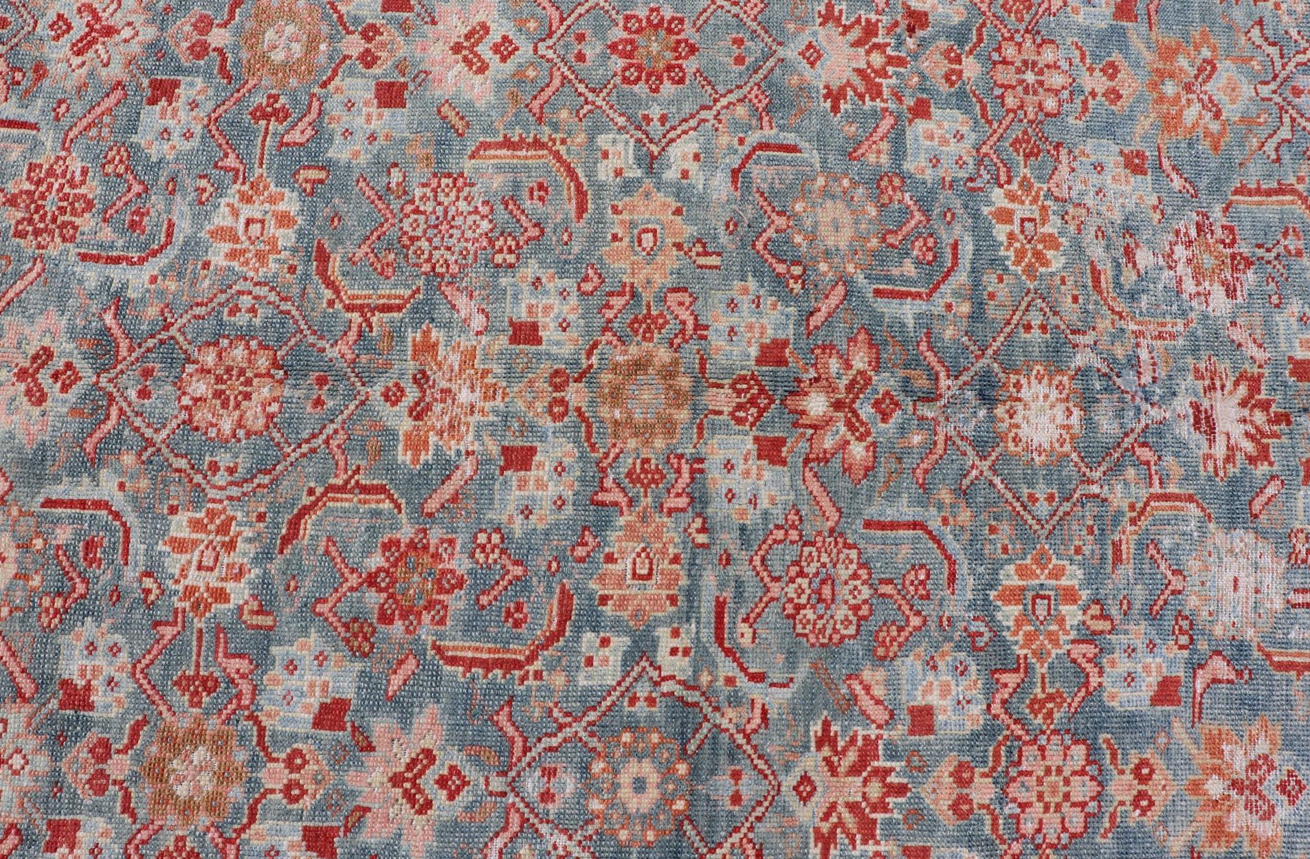 20th Century Antique Persian Malayer Gallery Rug with All over Design in Blue's and Red For Sale